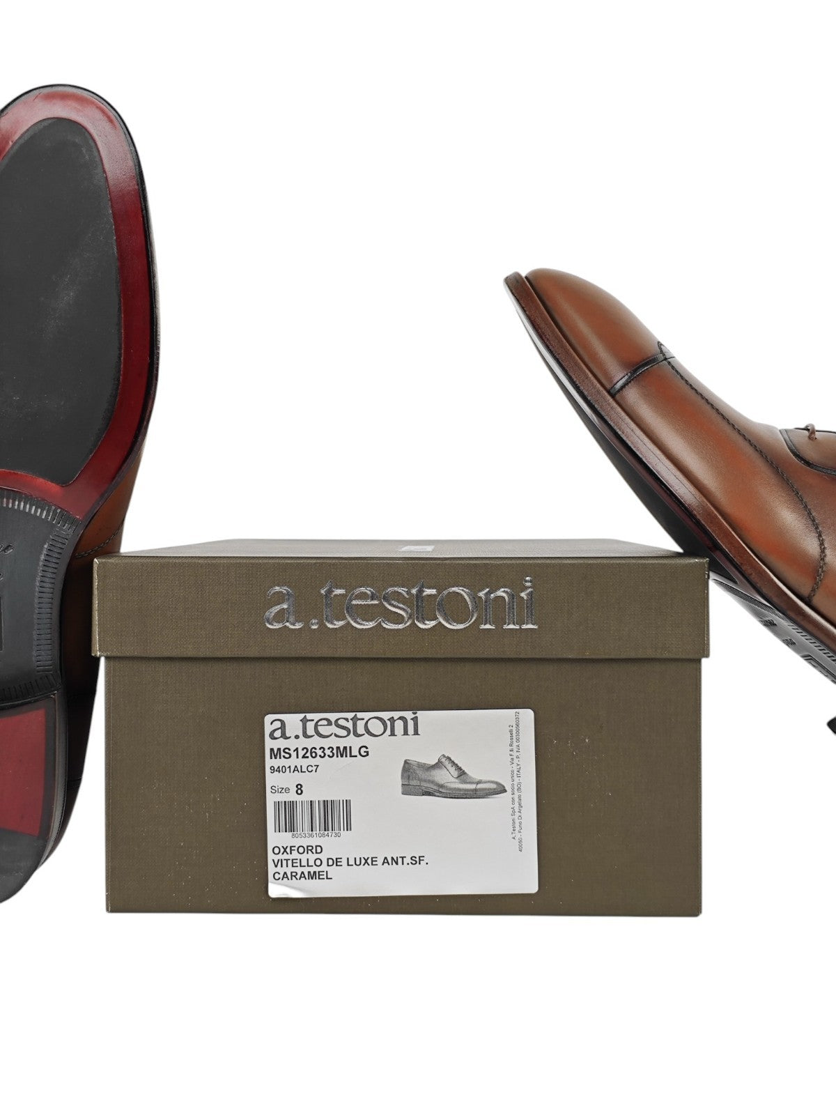1200$ TESTONI Oxford Shoes Goodyear Welted Calf Caramel 8 UK / 9 US / 42 IT
