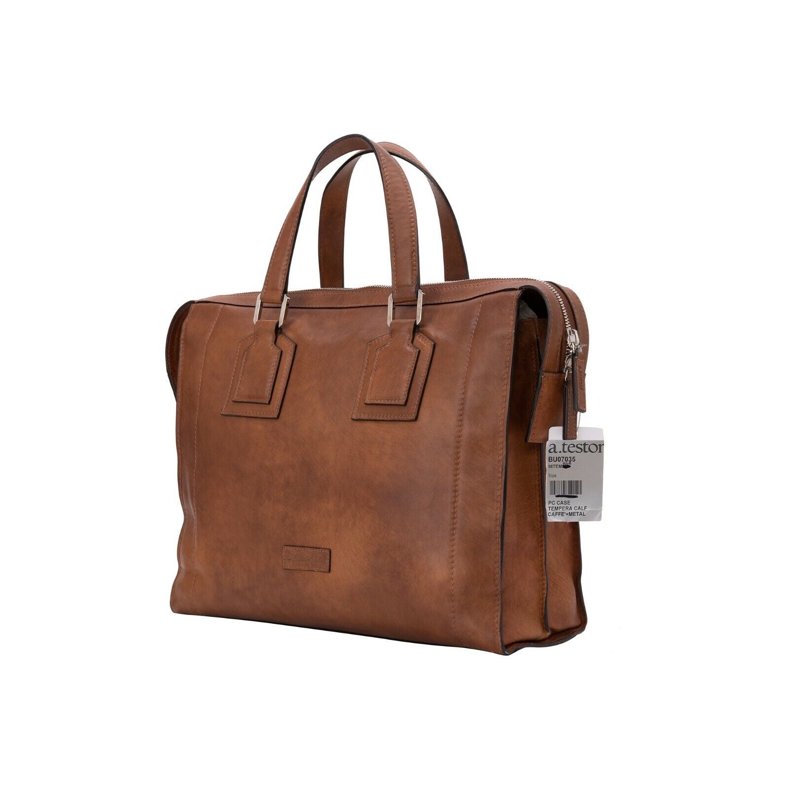 $1590 Testoni Bologna Briefcase PC Case Handbag Coffee TAMPONATO Calf