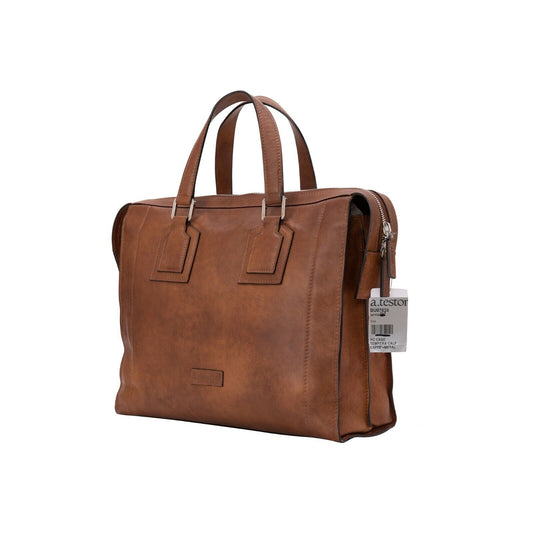 $1590 Testoni Bologna Briefcase PC Case Handbag Coffee TAMPONATO Calf