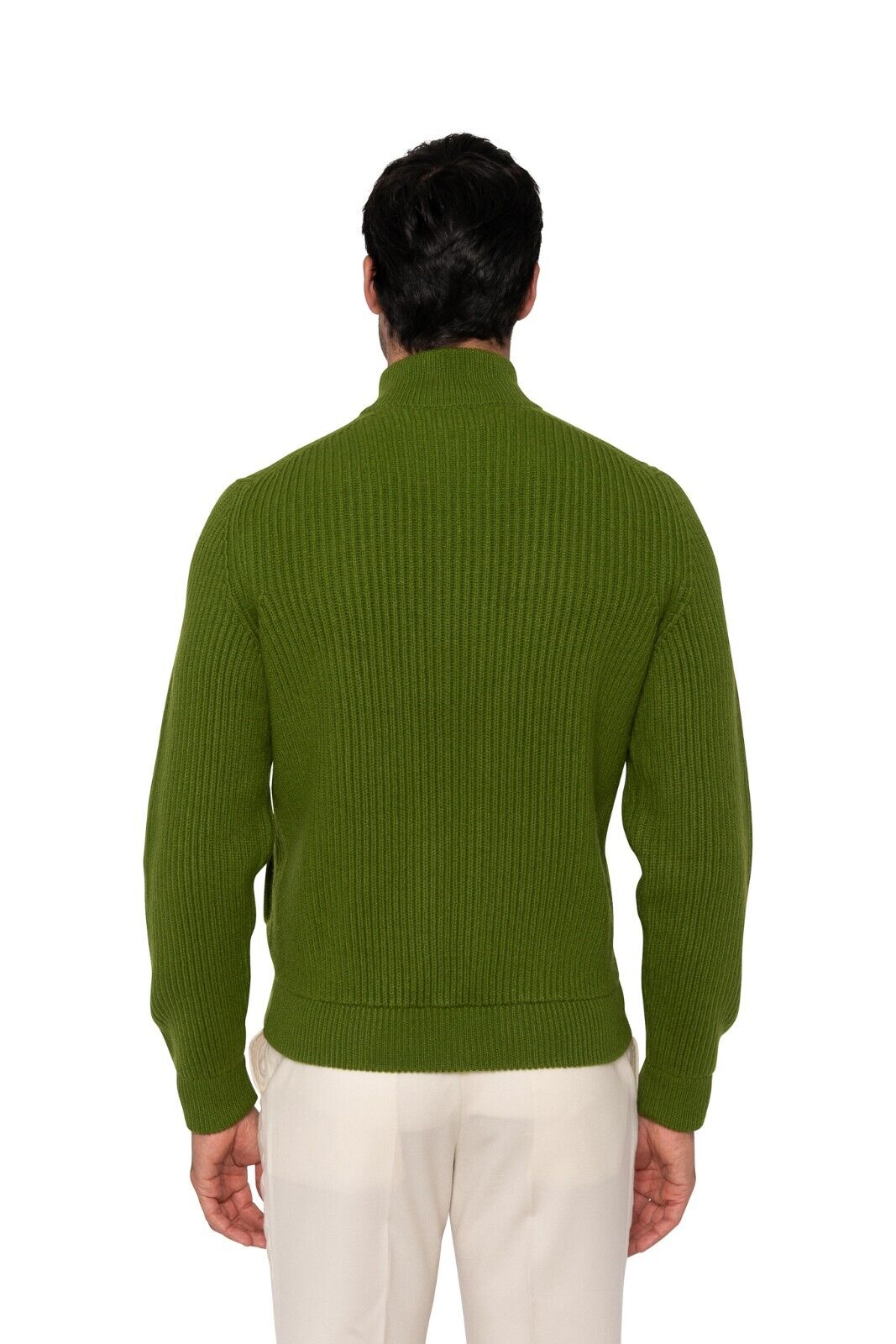 $1900 FEDELI CASHMERE Cardigan Sweater Full Zip 100% Ribbed Cashmere Pesto Green