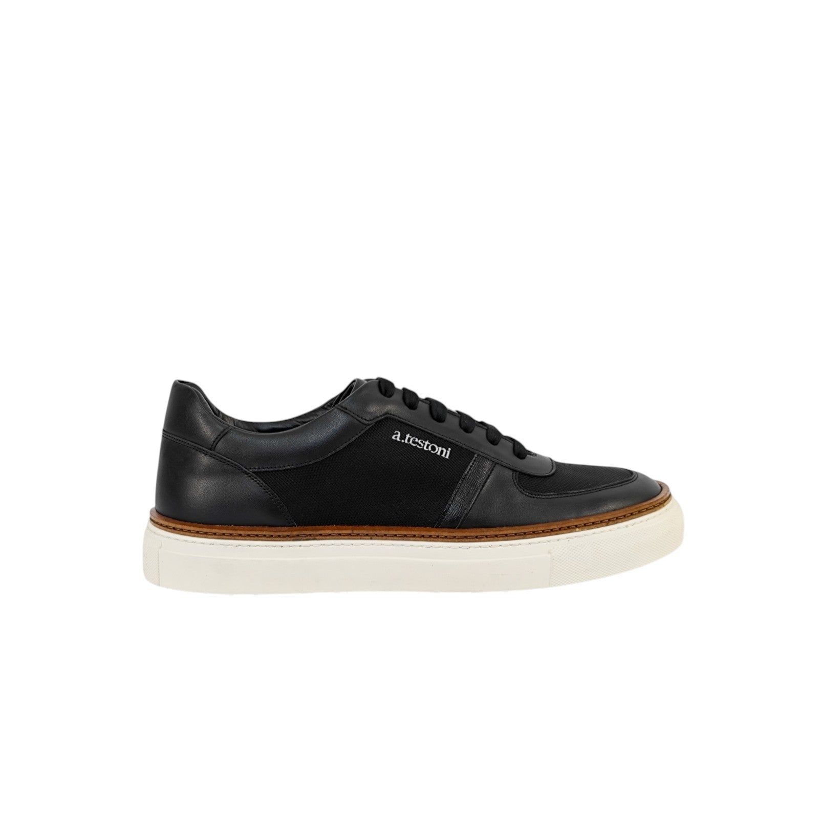 850$ TESTONI Black Calf Leather + Saffiano Sneakers Shoes 8 UK / 9 US / 42 IT
