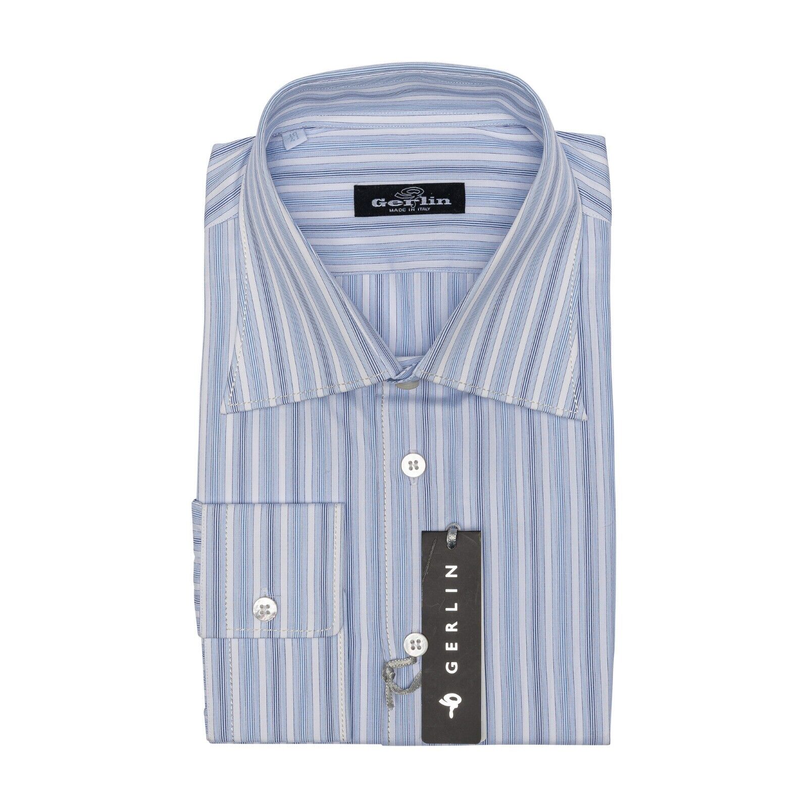 690$ LUXURY GERLIN Shirt Blue SUPRALUX ALUMO Cotton 16 - 41 4D BIJAN