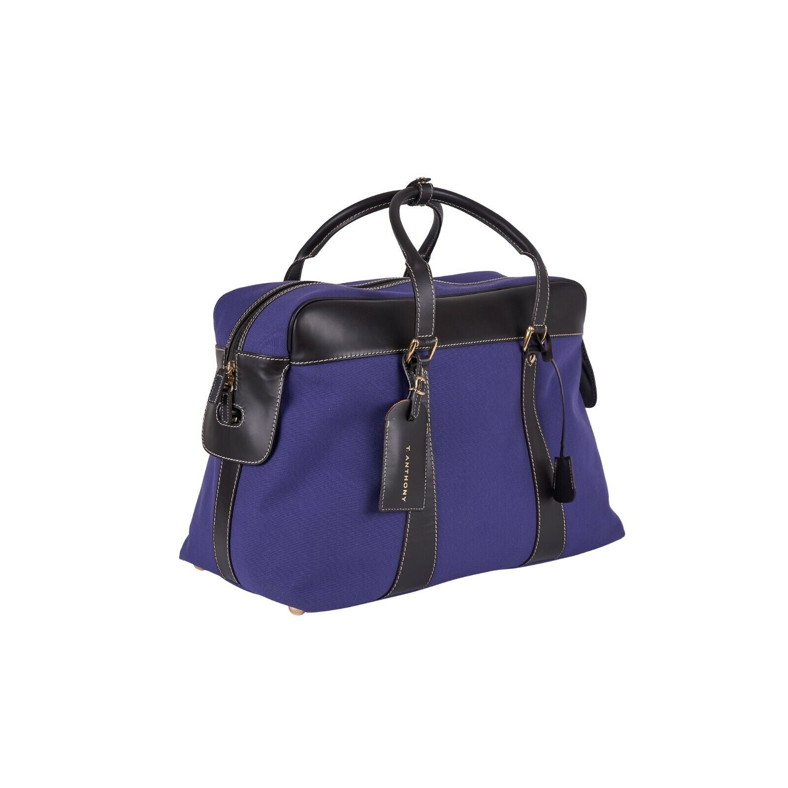 $880 LUXURY T.ANTHONY NEW YORK Violet Duffle Bag Weekender Travel Leather Canvas
