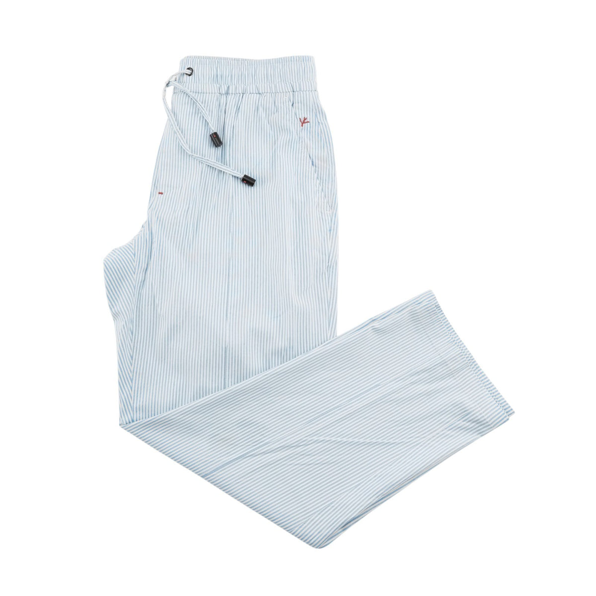 1450$ ISAIA Light Blue Striped Drawstring Pant Cotton-Silk Relaxed 32 US / 48 EU