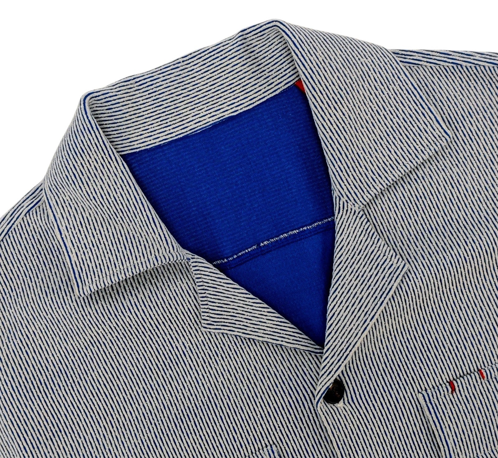 $1550 ISAIA NAPOLI Blue / White Hand-Sewn Overshirt Jacket Cotton - Wool