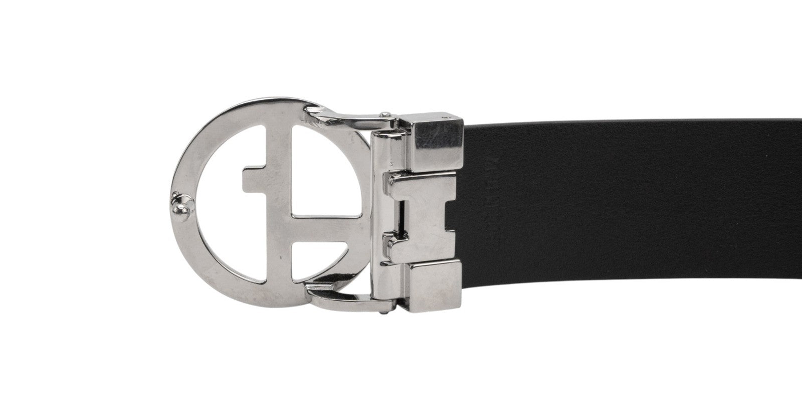 520$ GIORGIO ARMANI Belt Black Reversible GA Logo Leather Grained Size 110