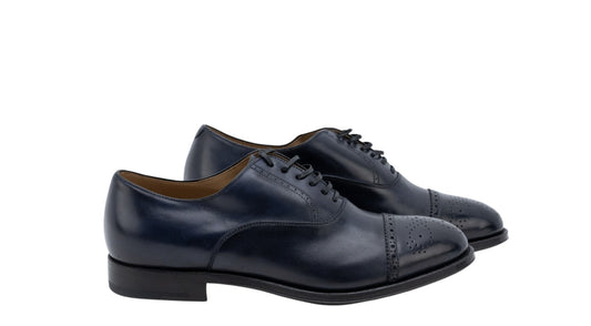 1220$ GIORGIO ARMANI Oxford Shoes Goodyear Blue Leather 5.5 UK 6.5 US 39.5 IT