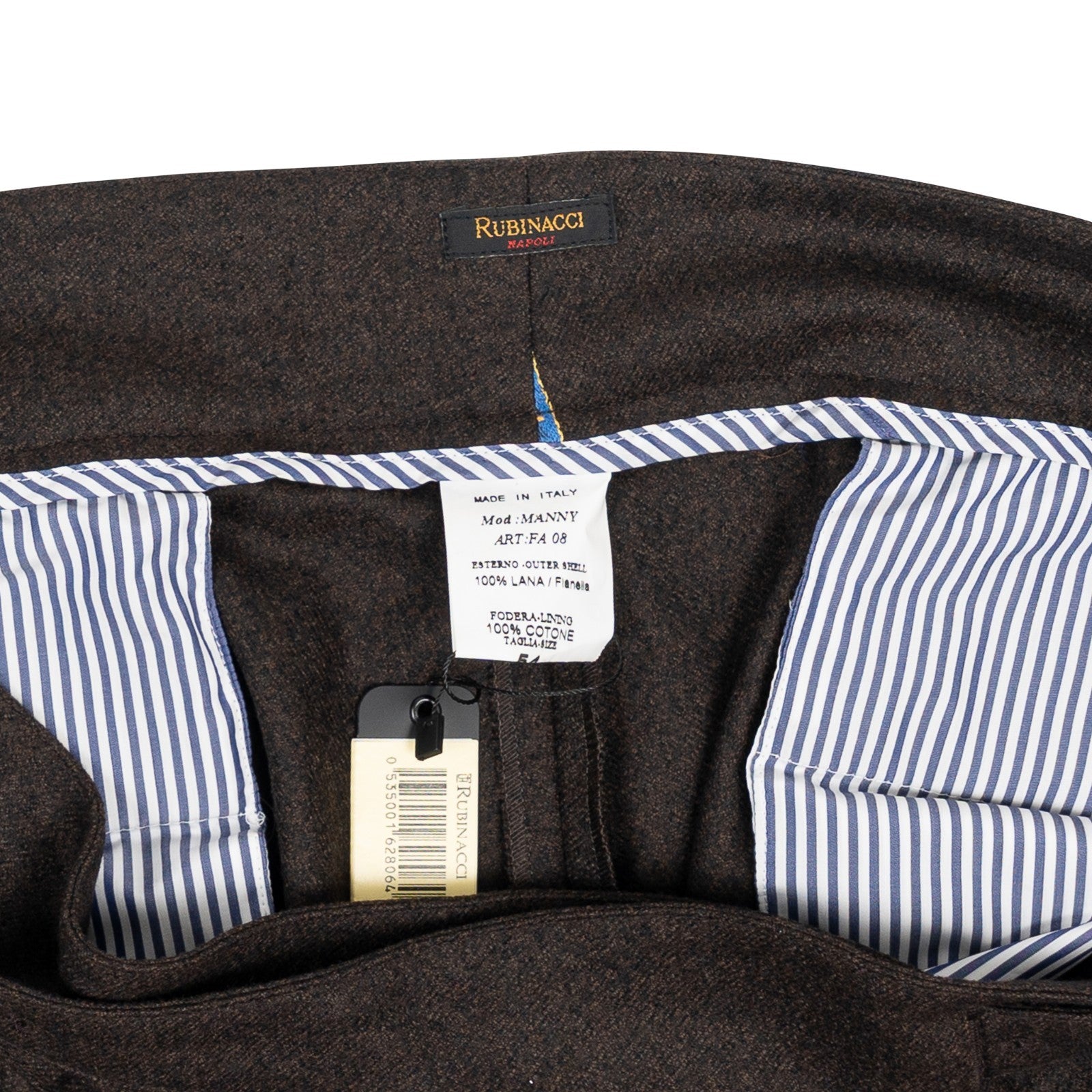 670$ RUBINACCI NAPOLI "Manny" Brown High Rise Pant Flannel Wool 38 US / 54 EU