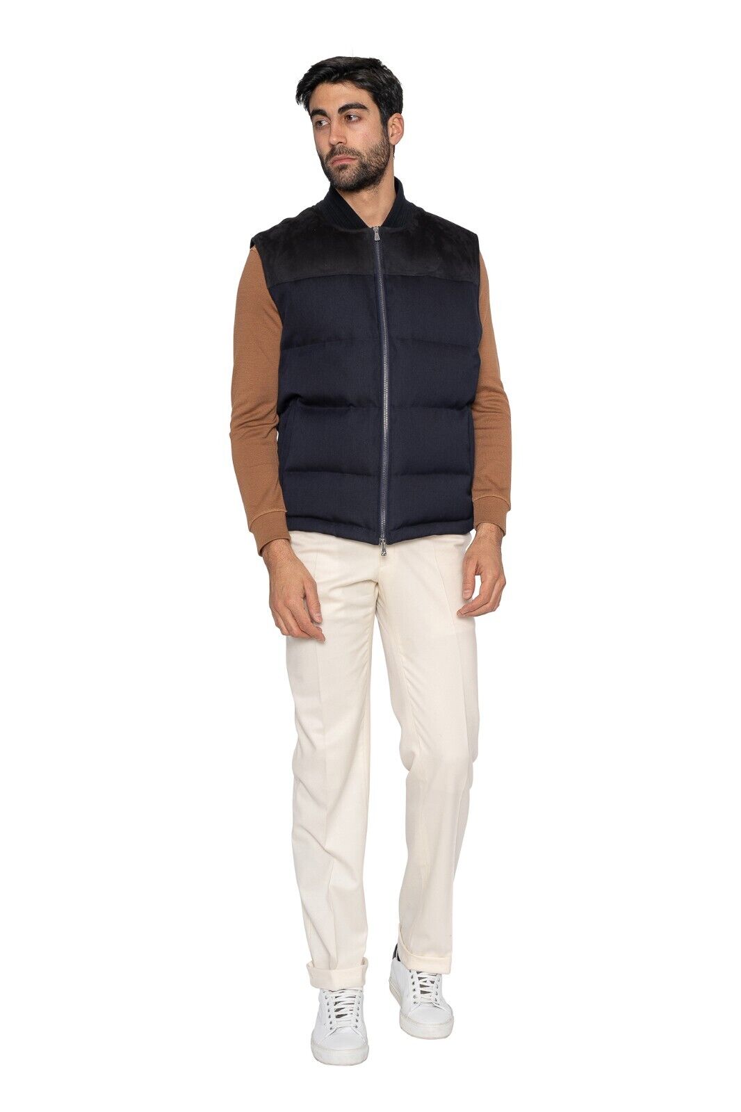 3900$ ISAIA NAPOLI Blue Puffer Vest Techno Wool / Suede / Lining 100% Cashmere
