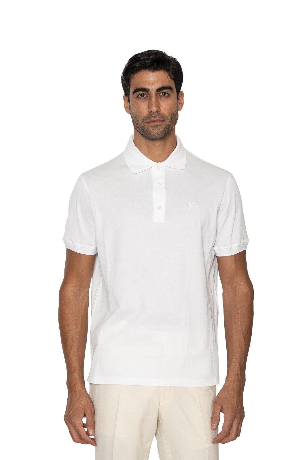 450$ ISAIA NAPOLI "Iconico" White Brand Logo Polo Short Sleeve Cotton Hand-Sewn
