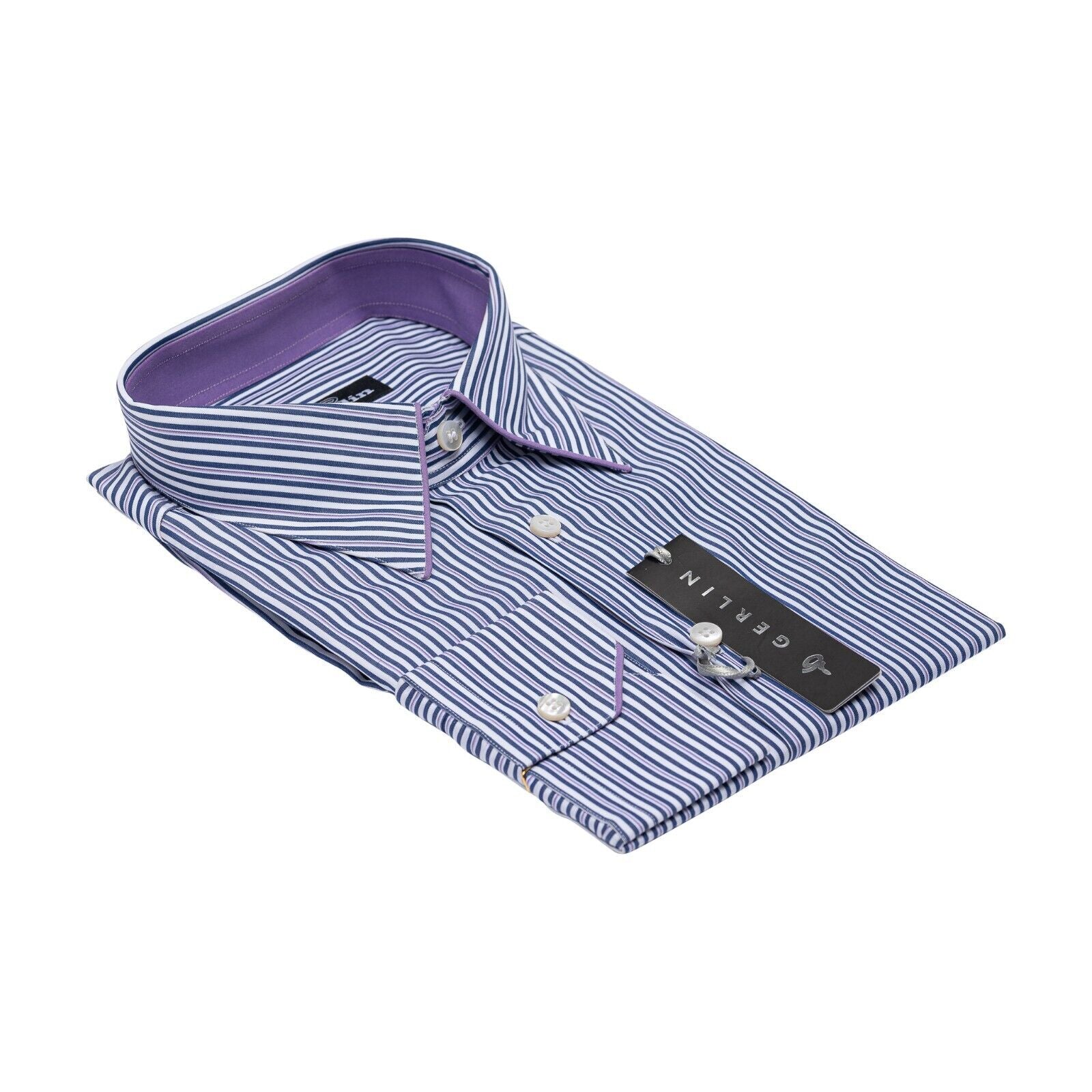 690$ LUXURY GERLIN Shirt Point Collar Violet Cotton 16 - 41  - 8A BIJAN