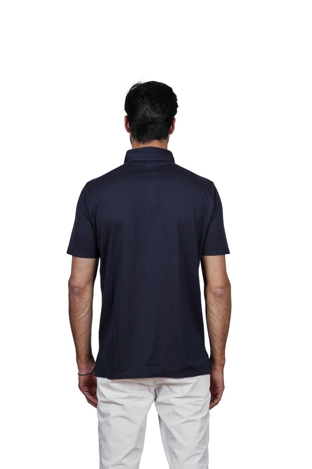240$ FEDELI CASHMERE Knit Polo Extrafine Washed Cotton Blue Navy 40 US / 50 EU