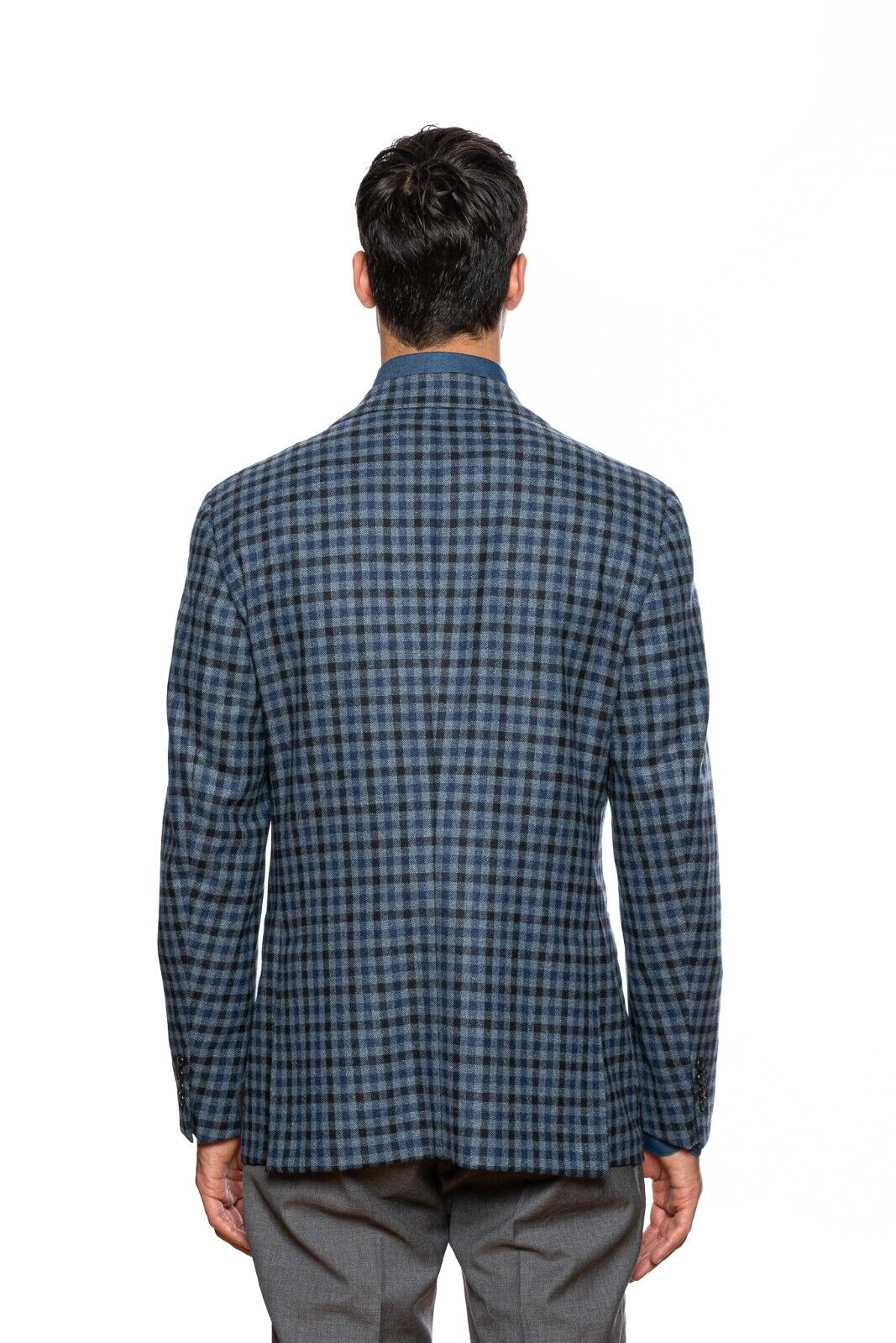 $2025 BELVEST Blue Wool Cashmere Check Jacket 40 US / 50 EU Drop 6R F/W 2018
