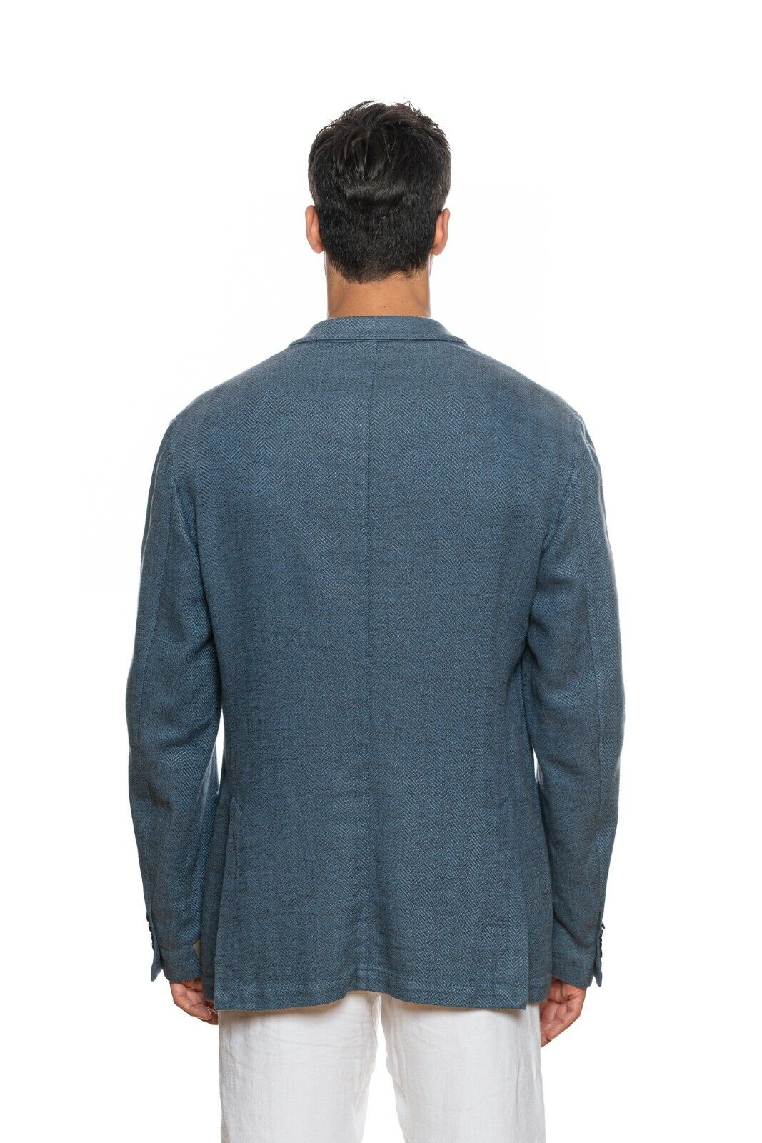 1450$ BELVEST Blue Denim Herringbone Jacket Washed Linen Cotton 46 US / 56 EU 7R