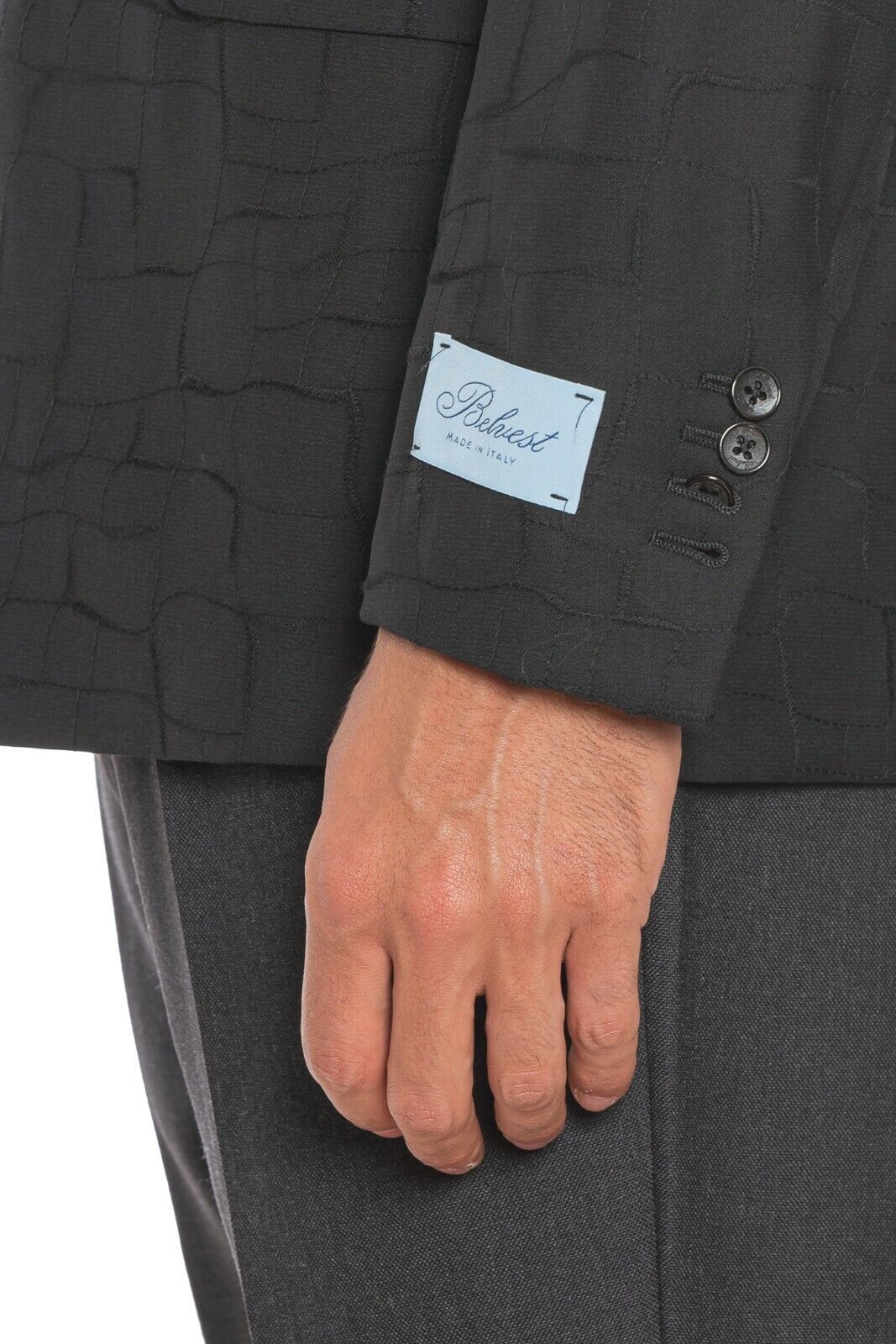 2080$ BELVEST Black Double Breasted Jacket Wool 42 US / 52 EU 8R Super Slim Fit