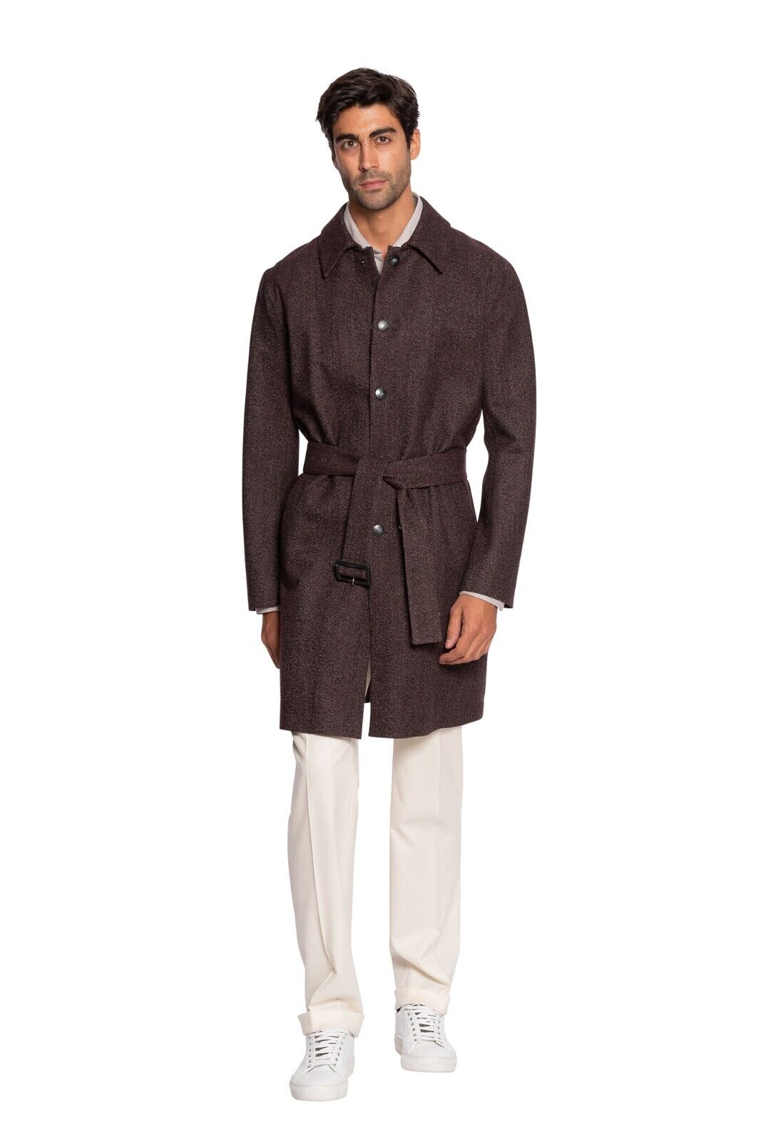$1900 BOGLIOLI GALLERIA Burgundy Melange Trench Coat Wool Heat-Sealed Size M