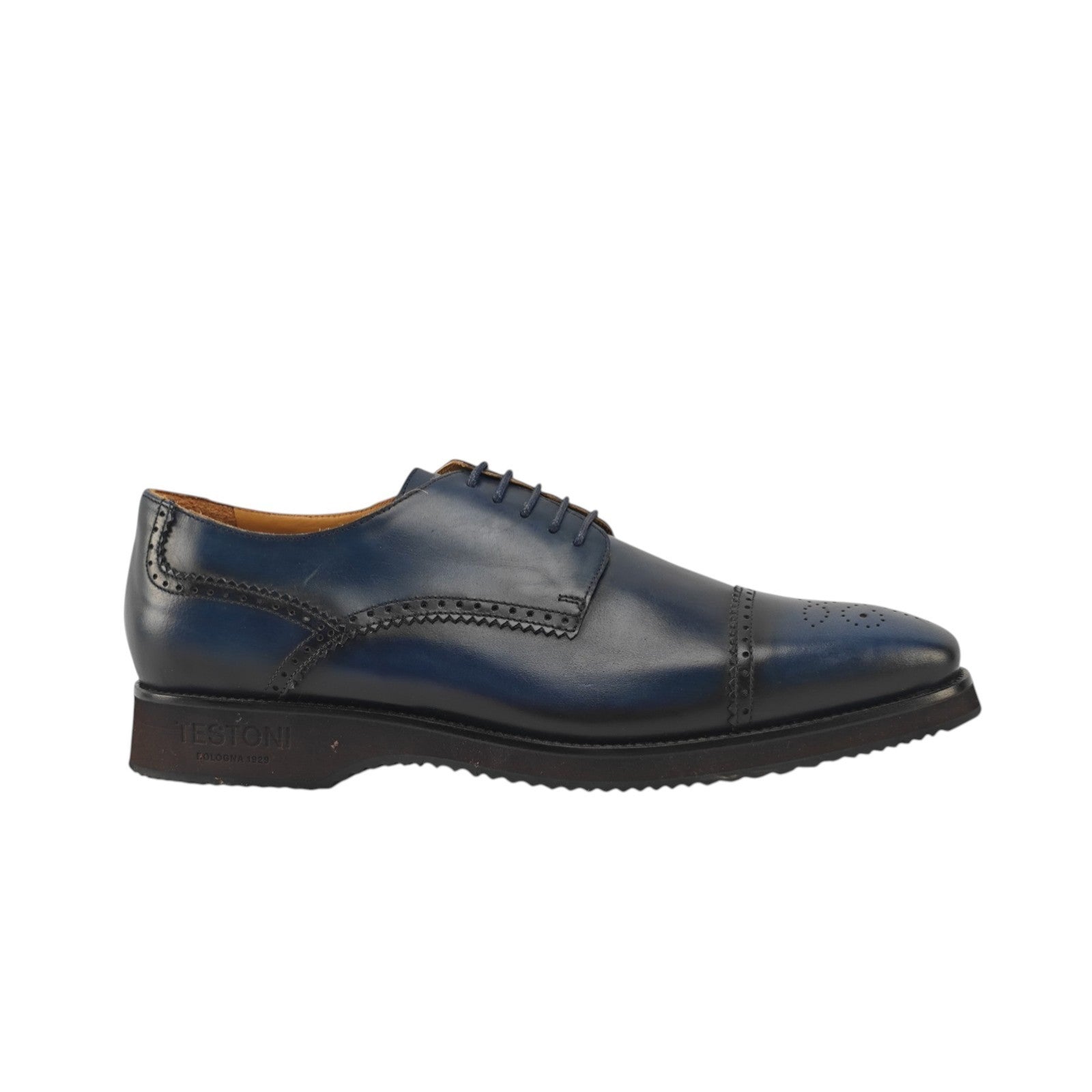1200$ TESTONI "Bolgheri" Derby Shoes Blue Antique Calf 8.5 UK / 9.5 US / 42.5 IT