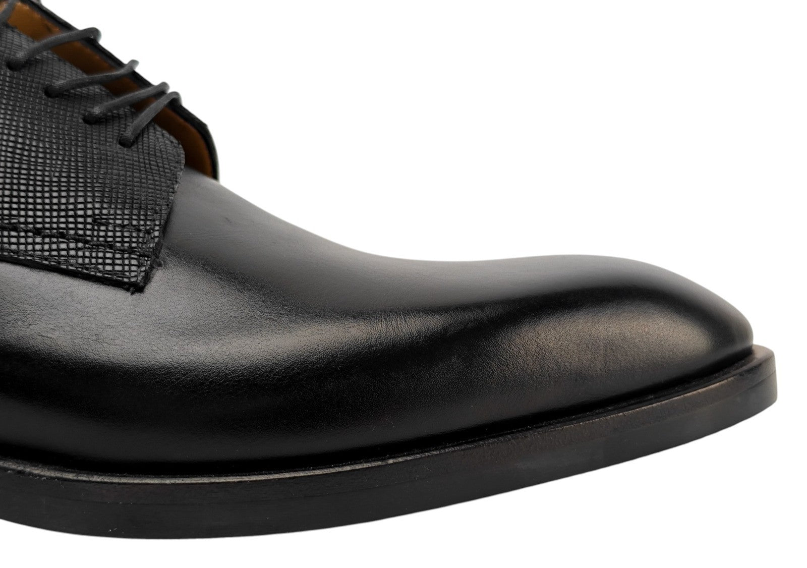 1200$ TESTONI Derby Shoes Black Lux Calf + Saffiano 8 UK / 9 US / 42 IT