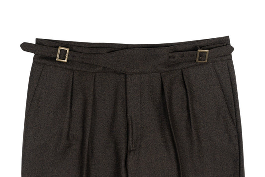 670$ RUBINACCI NAPOLI "Manny" Brown Flannel Wool High Rise Pant 40 US / 56 EU