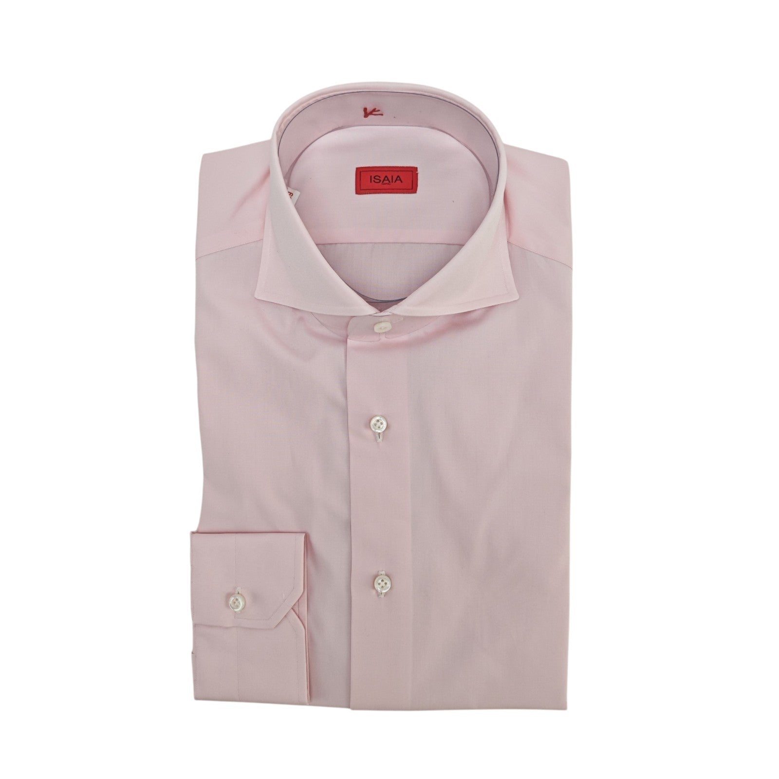 730$ ISAIA NAPOLI "Mix" Dress Shirt Light Pink Solid Medium Cotton 15.5 - 39