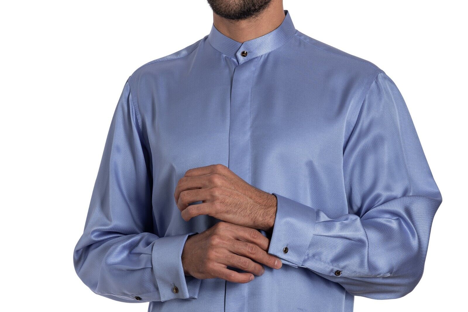ITALIAN LUXURY 1400$ GERLIN Korean Shirt Light Blue 100% Silk  ZILLI