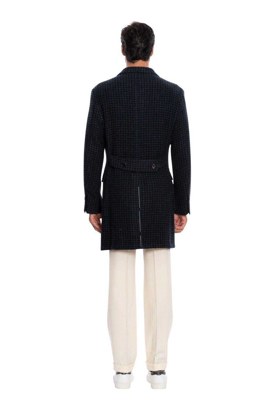 $2950 LUIGI BORRELLI NAPOLI Hand-Sewn Blue Coat Double Breasted Wool Cotton