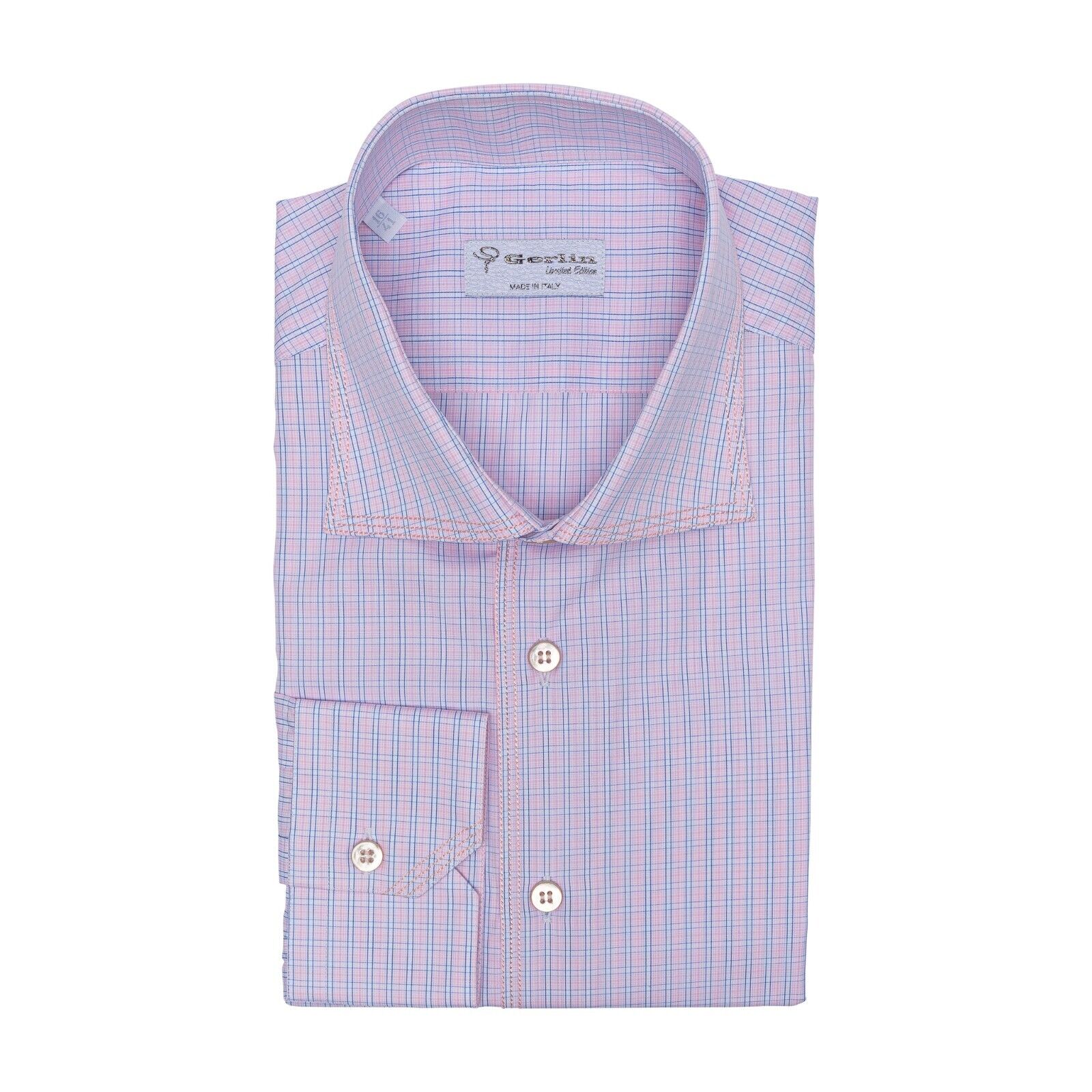 690$ LUXURY GERLIN Shirt Pink "TRIPLE STITCHED" ALUMO Cotton  4M ZILLI