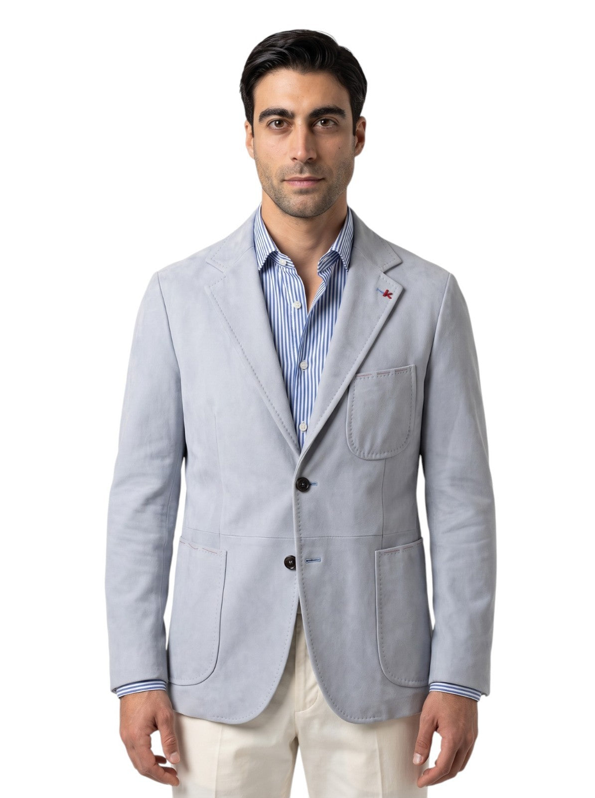 7100$ ISAIA Ice Blue Jacket Sport Coat 100% Suede Lambskin Leather 40 US / 50 EU