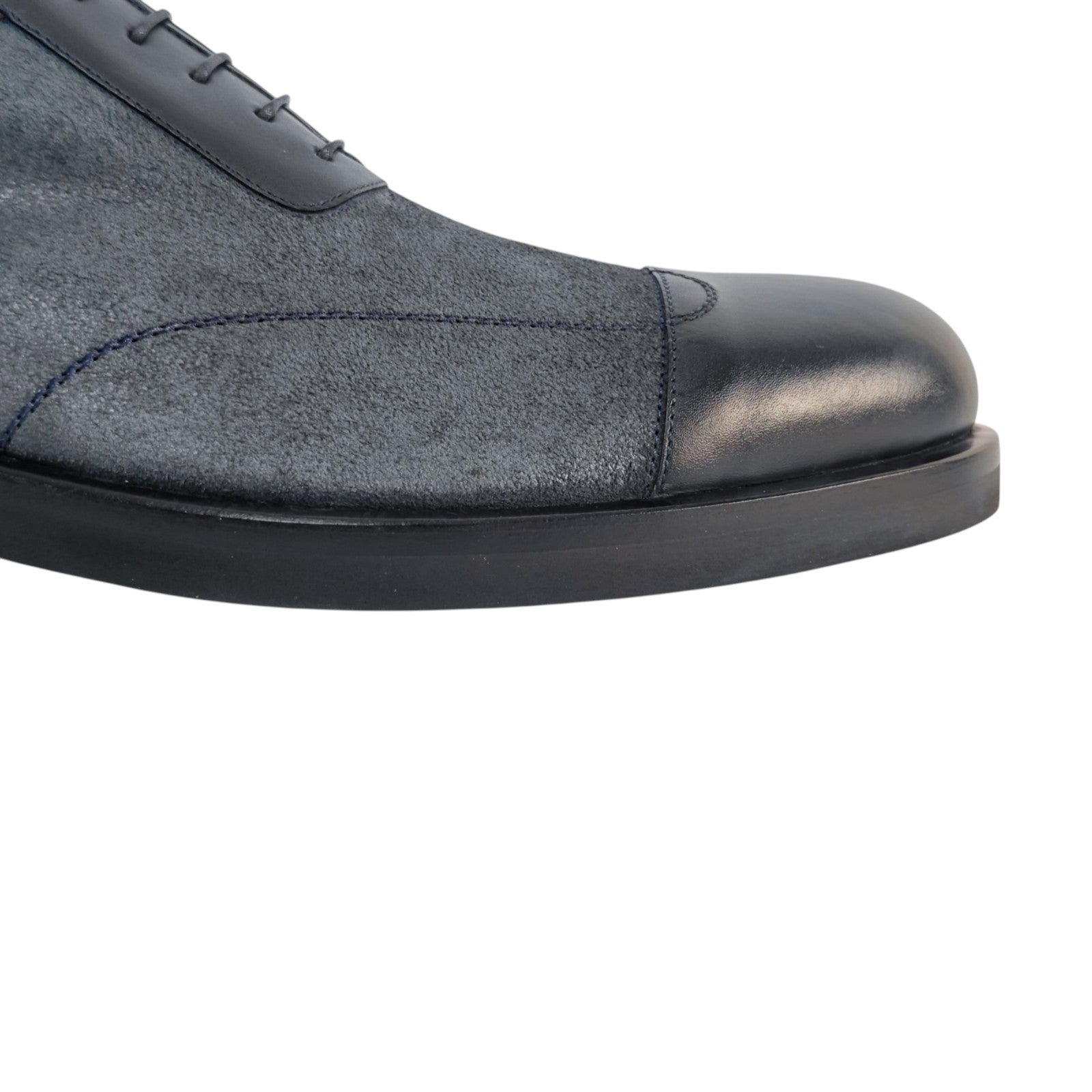 1100$ TESTONI Oxford Shoes Blue Plain Calf Suede Deerskin 8 UK / 9 US / 42 IT