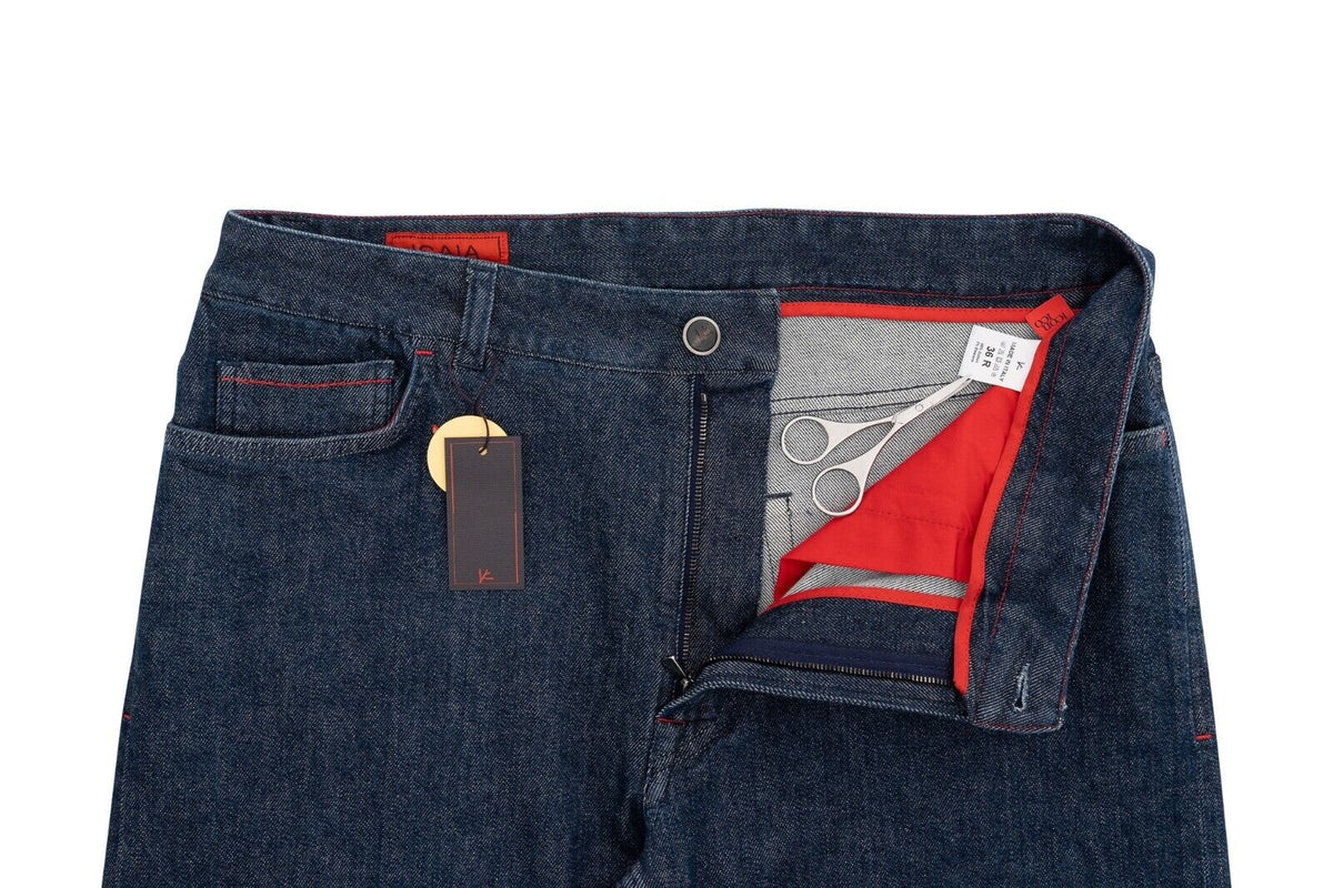 690$ ISAIA NAPOLI Dark Blue 5 Pockets Denim Jeans Trousers Pant Regular Cotton