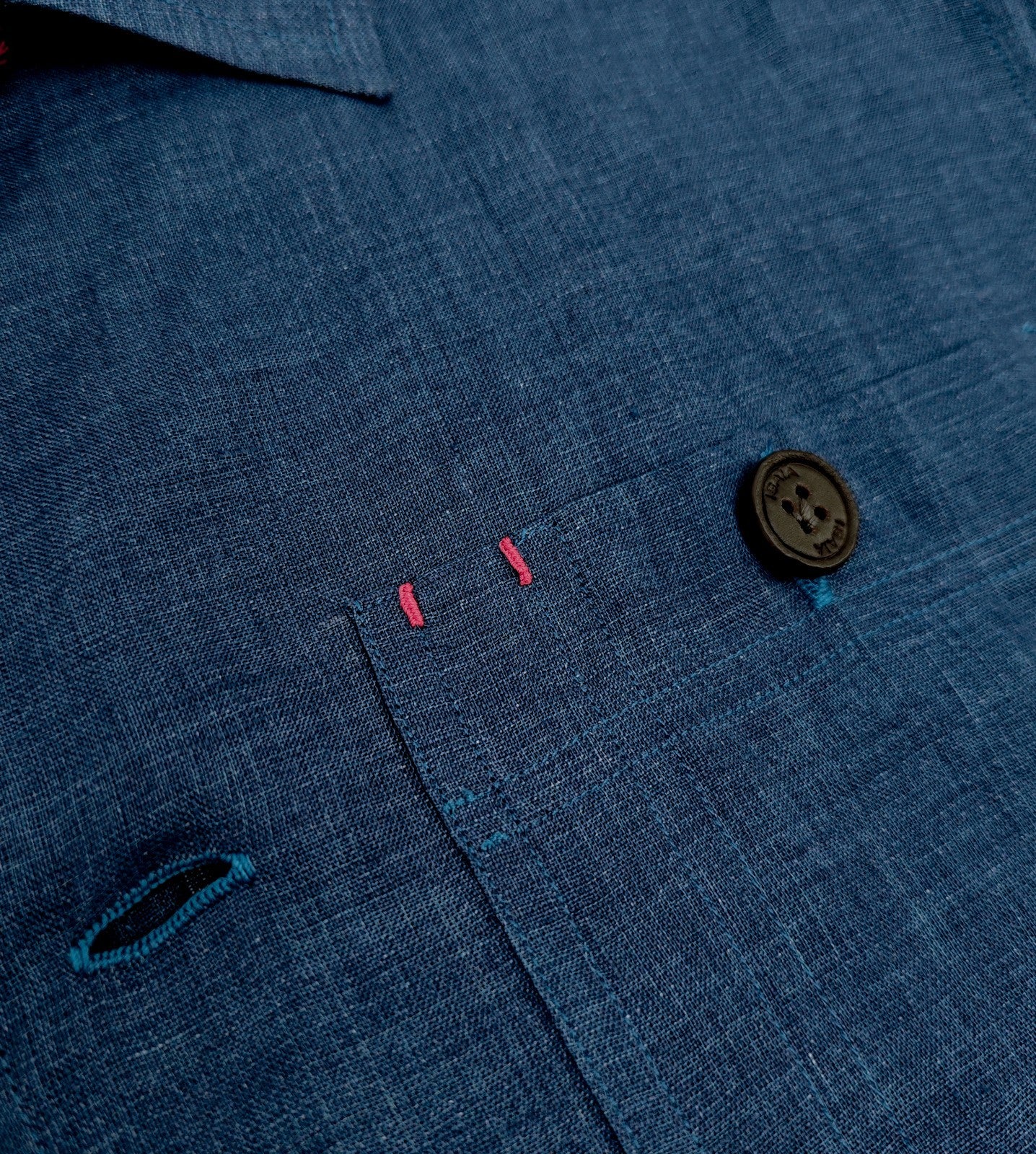 $1450 ISAIA NAPOLI Blue Hand-Sewn Jacket Shirt 100% Linen 36 US / 46 EU