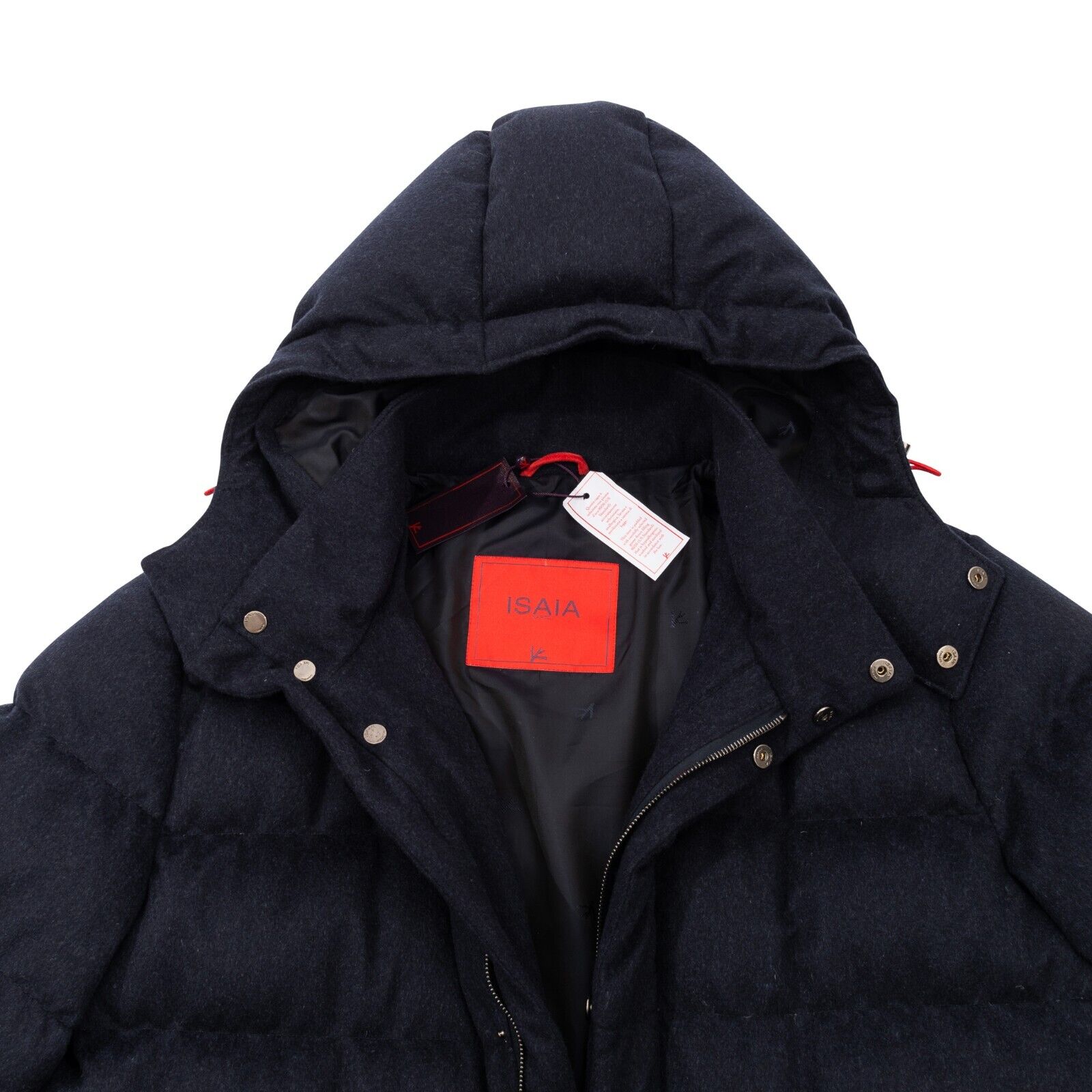$6500 ISAIA NAPOLI Blue Navy Goose Down Hooded Puffer Coat 100% Cashmere