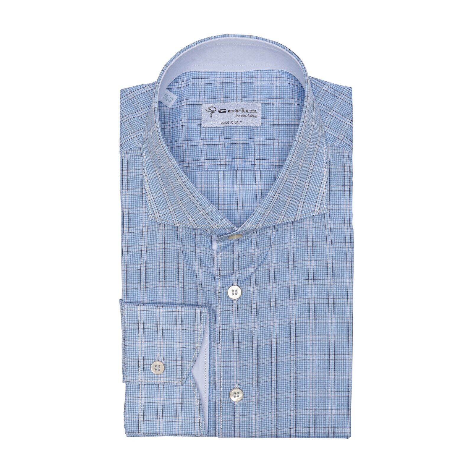 690$ LUXURY GERLIN Shirt Blue Checks EXTRAFINE ALUMO Cotton 4B ZILLI