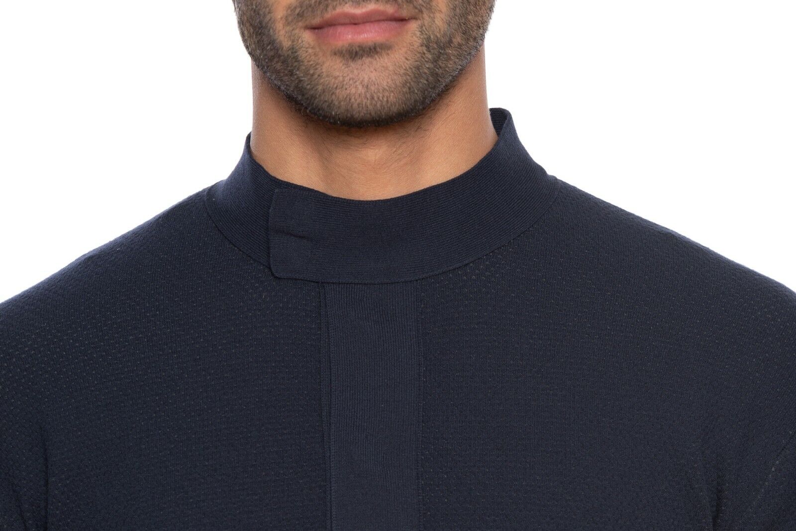 1150$ GIORGIO ARMANI Sweater Perforated Viscose Mock Neck Blue 38 US / 48 EU