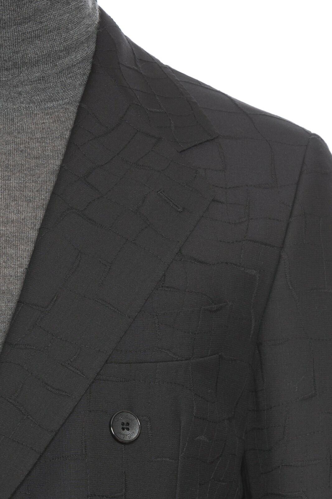 2080$ BELVEST Black Double Breasted Jacket Wool 42 US / 52 EU 8R Super Slim Fit