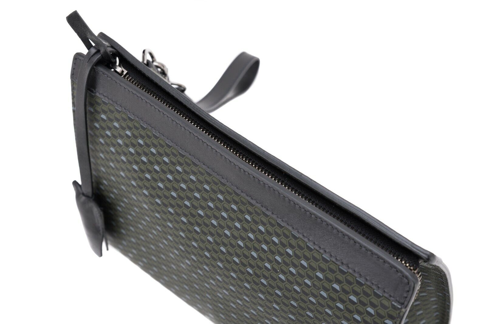 $720 Testoni Bologna Green OPTICAL Calf Hand Clutch Bag + Padlock Key