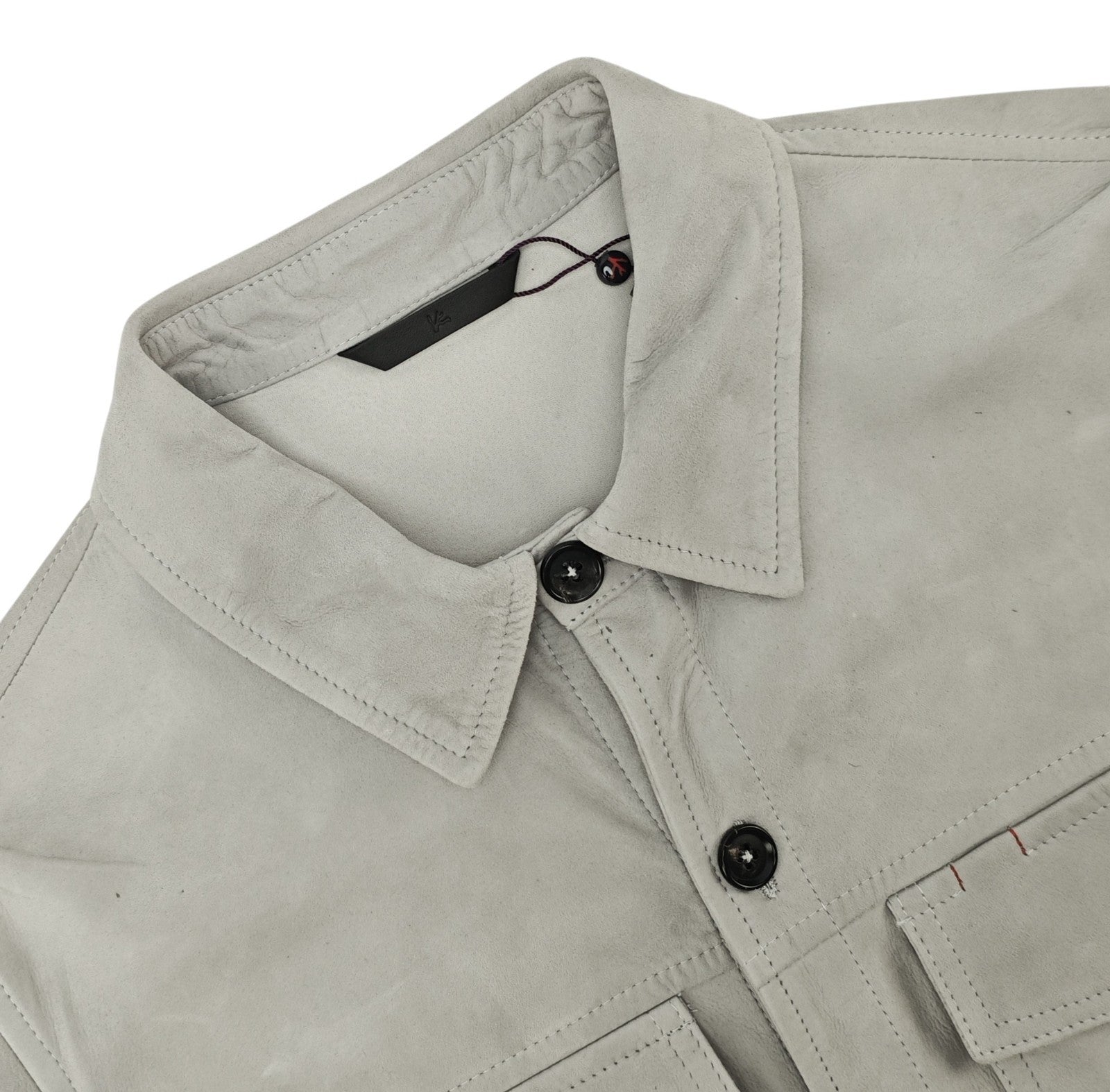 5500$ ISAIA NAPOLI Ice Gray Overshirt Jacket 100% Suede Lambskin Leather