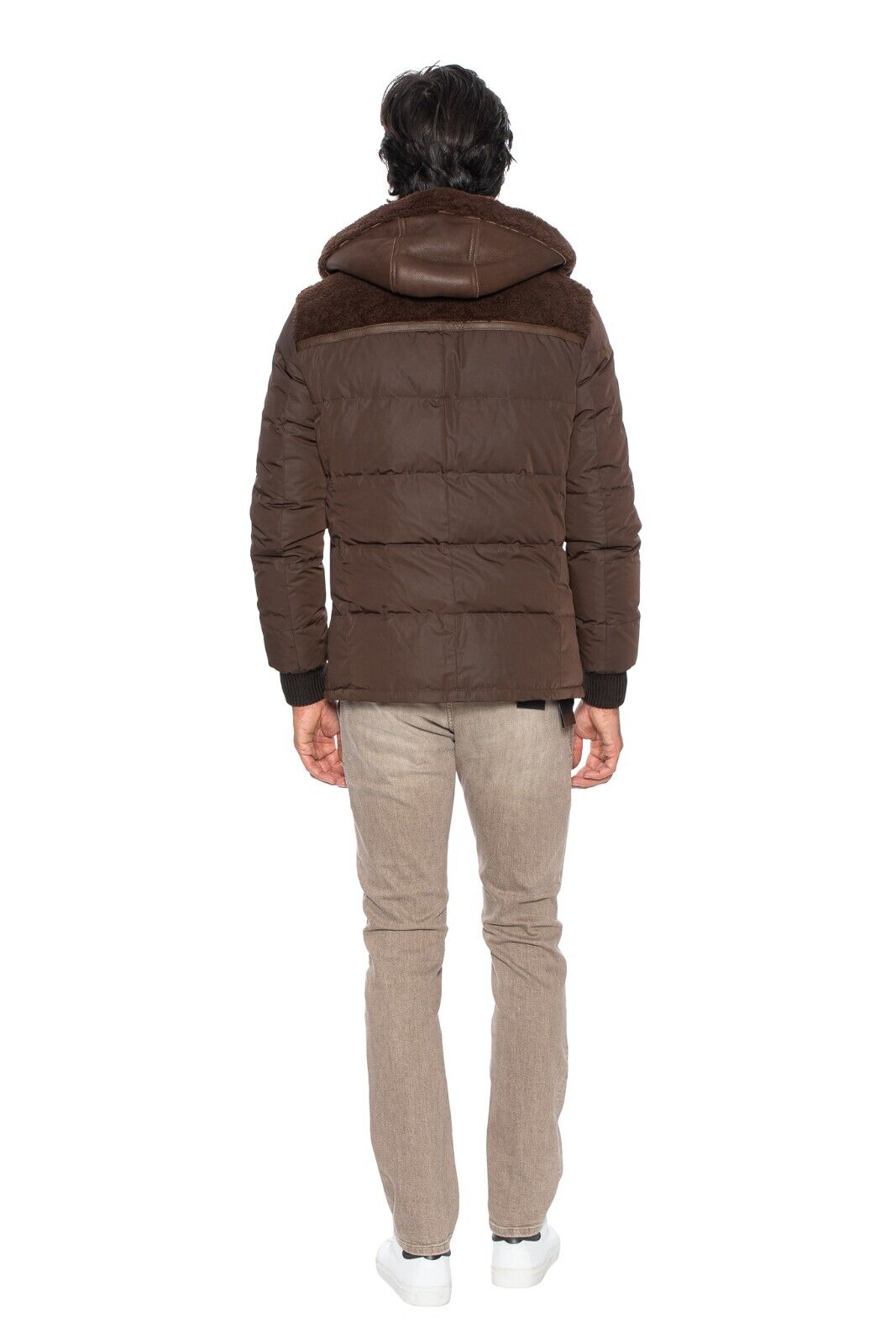 $3885 HETTABRETZ for TESTONI Brown Jacket Coat Puffer Goose Down + Shearling
