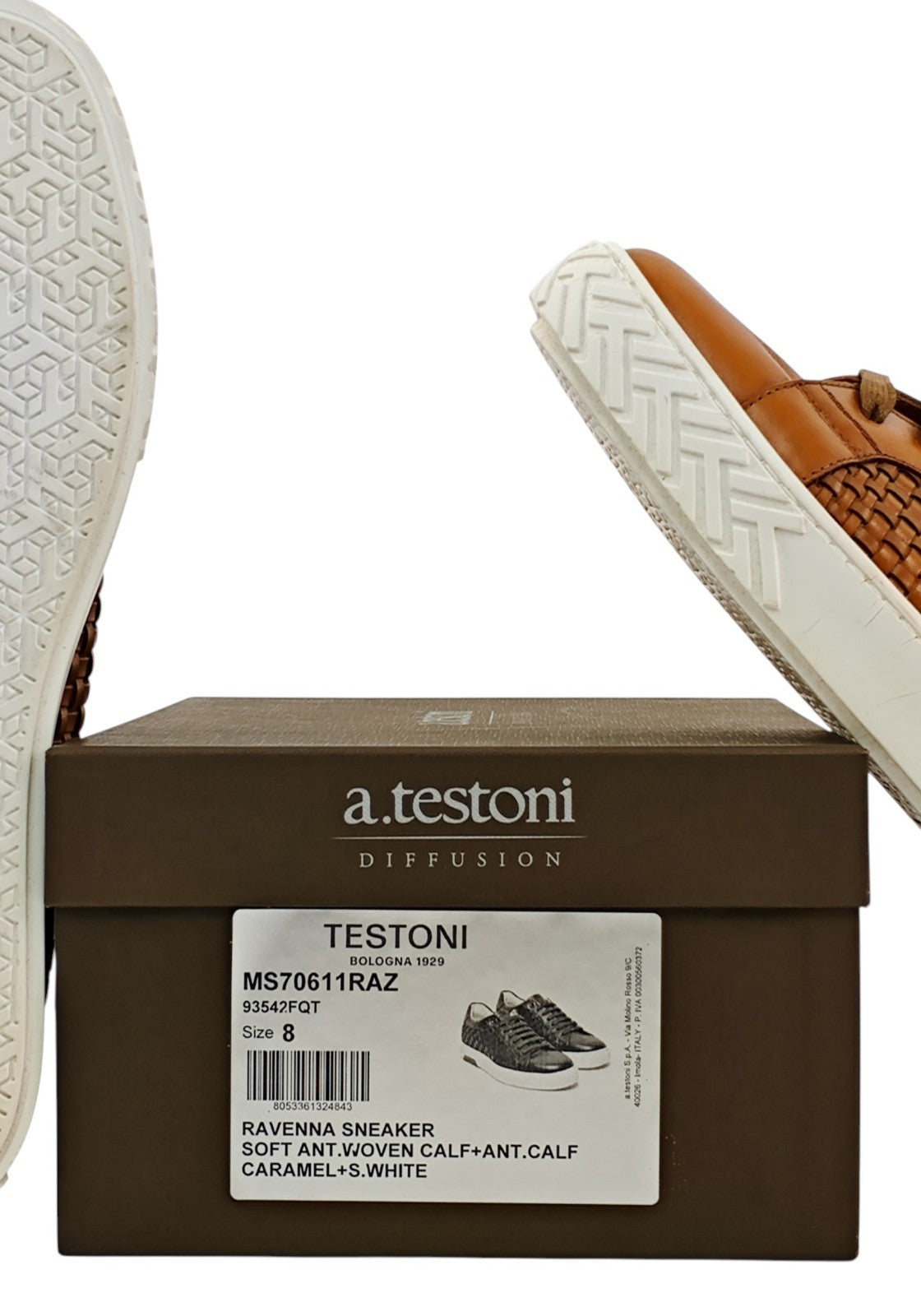 950$ TESTONI "Ravenna" Brown Sneaker Woven Antique Calf 8 UK / 9 US / 42 IT