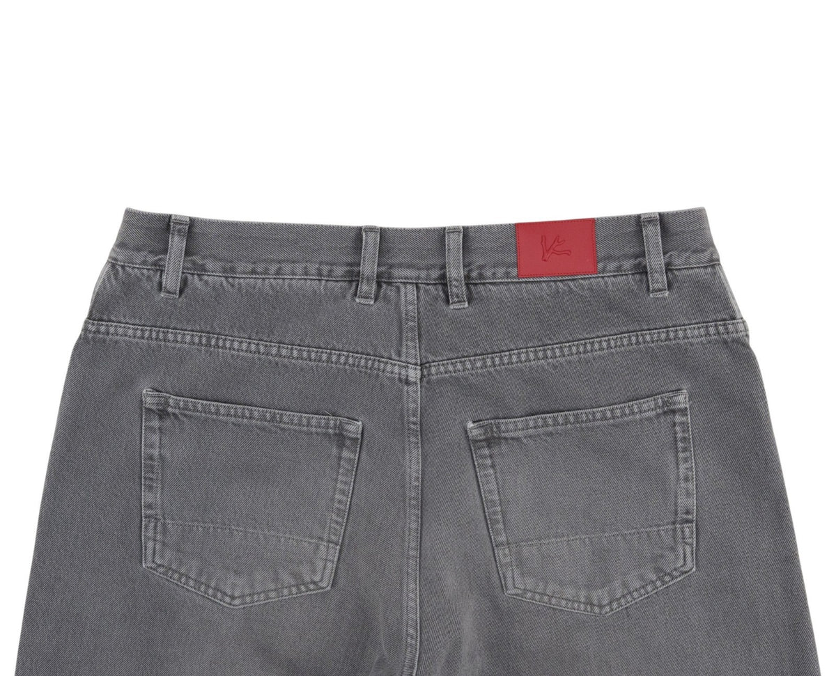 795$ ISAIA NAPOLI "Forcella" Gray Denim Jeans Pant Cotton - Leather Tag Wide Leg