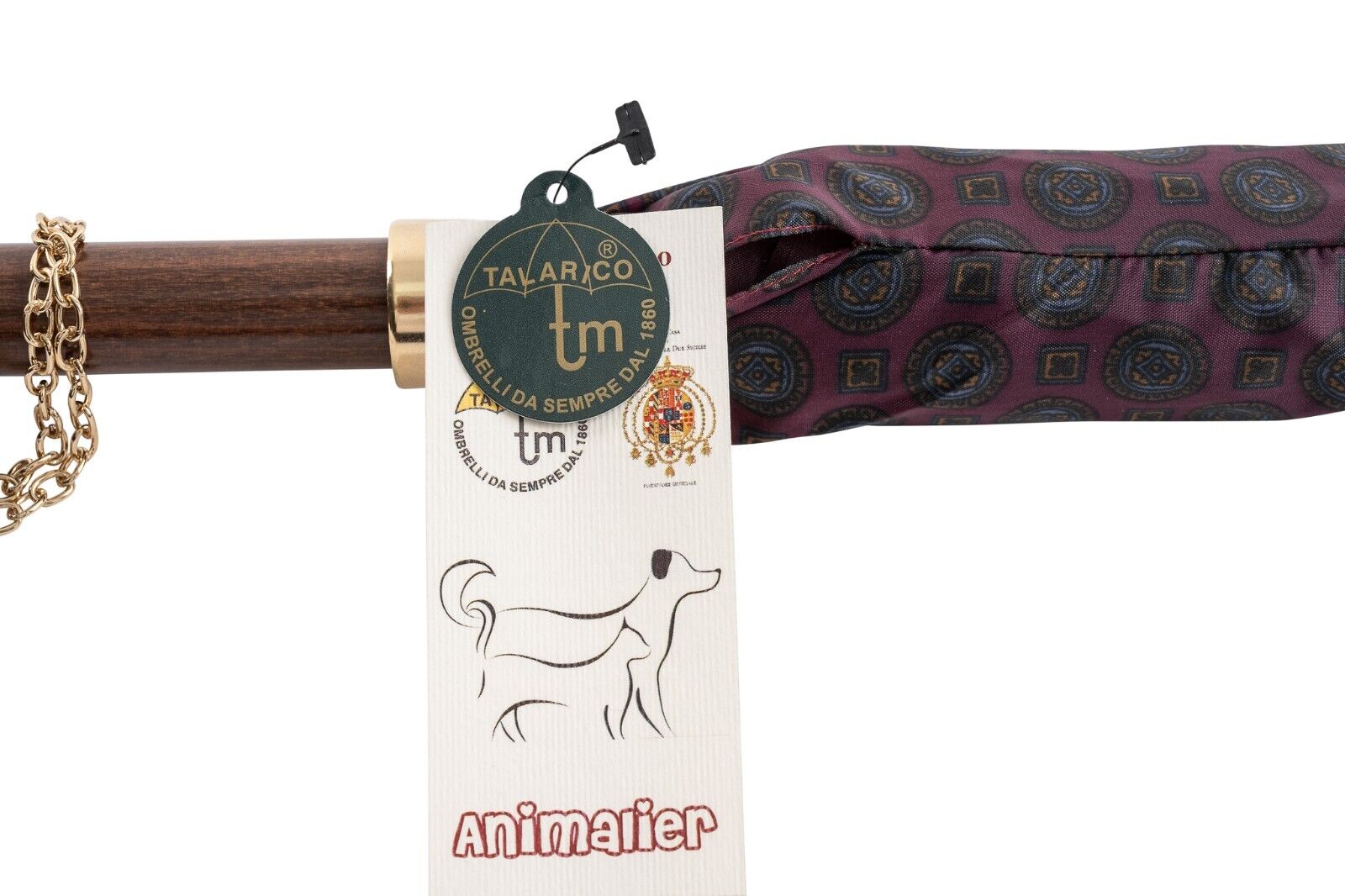MARIO TALARICO NAPOLI Umbrella Burgundy Medallion "Animalier" Handmade Handle