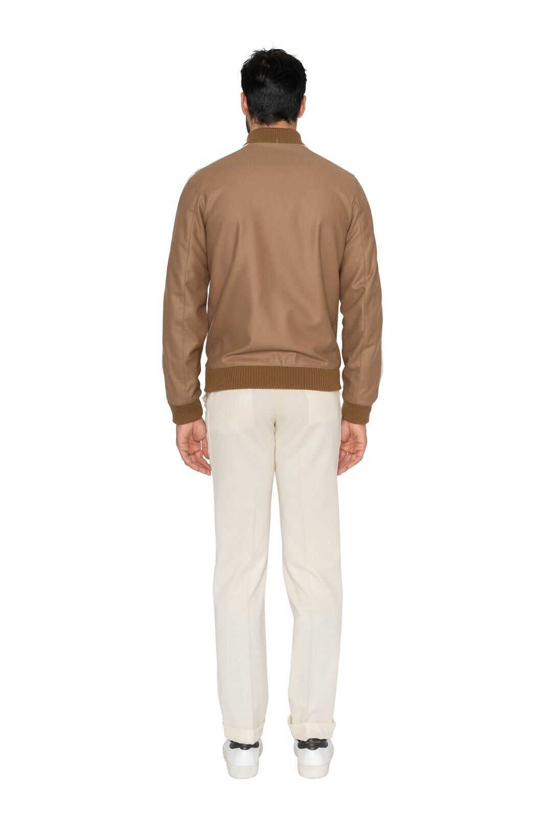 $1900 EIDOS by ISAIA NAPOLI Beige Bomber Jacket Wool Twill 38 US / 48 EU - Slim