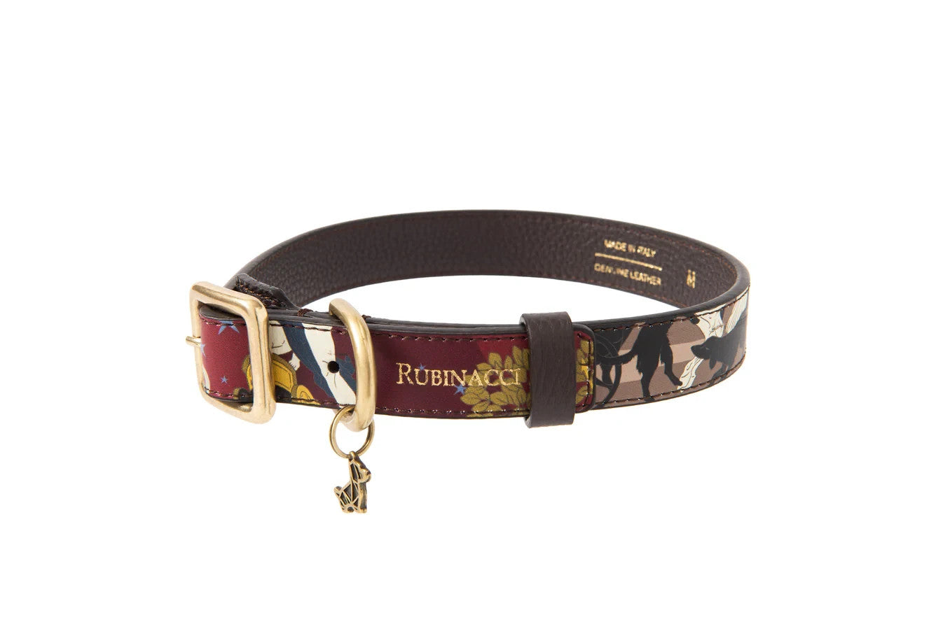500$ POLDO X RUBINACCI NAPOLI Collar + Leash Leather Red "La Greca"