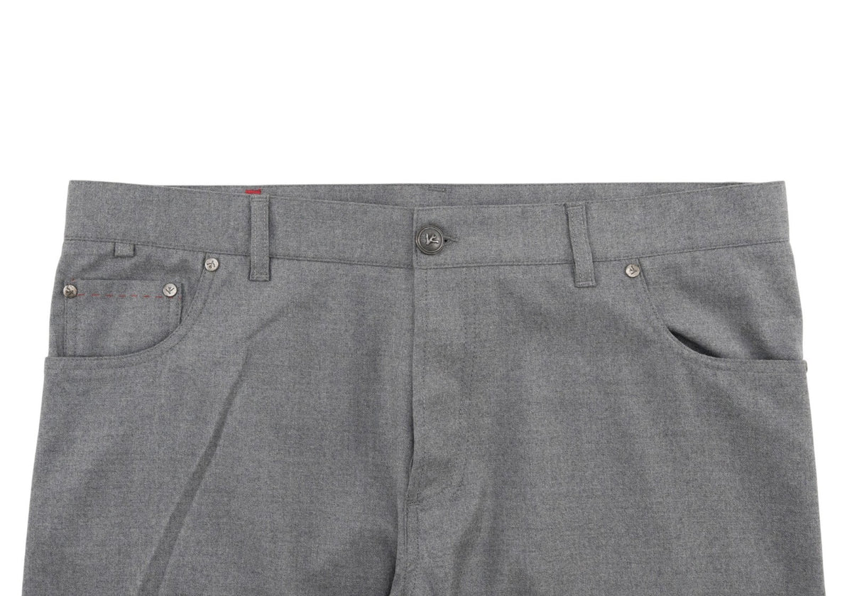 1100$ ISAIA NAPOLI Gray 5 Pocket Pant Wool + Leather Tag Slim Fit 38 US / 54 EU