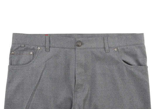 1100$ ISAIA NAPOLI Gray 5 Pocket Pant Wool + Leather Tag Slim Fit 38 US / 54 EU
