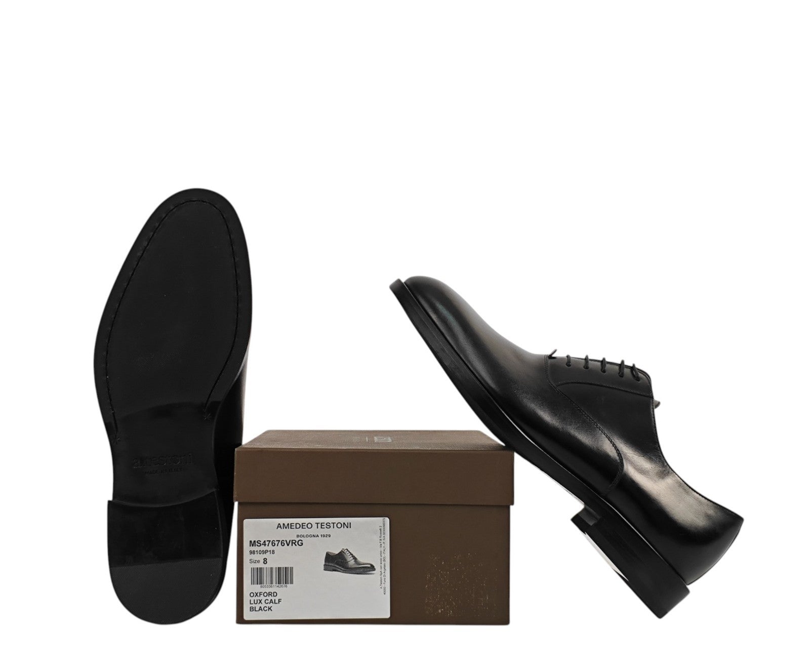 1200$ TESTONI Oxford Shoes Black Lux Calf 8 UK / 9 US / 42 IT
