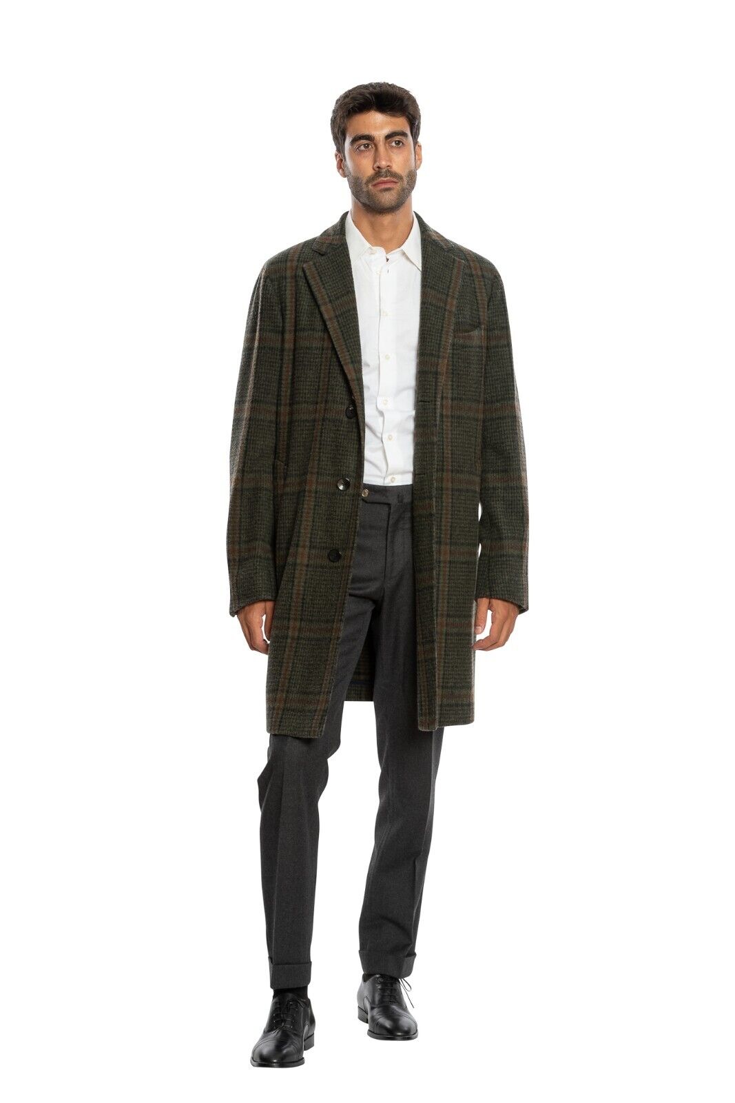 $1850 BOGLIOLI MILANO Checks Dark Green Coat Flannel Wool 38 US / 48 EU