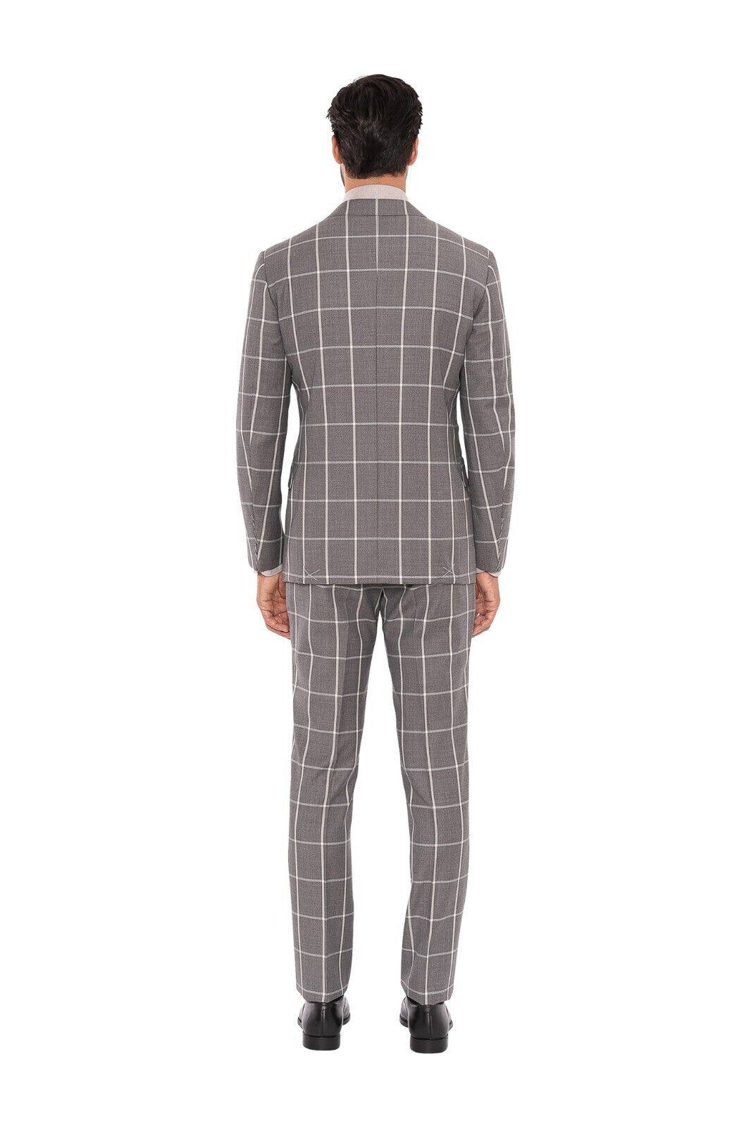 $1900 EIDOS by ISAIA NAPOLI Gray Windowpane Suit Cotton Wool Drop 7 Regular