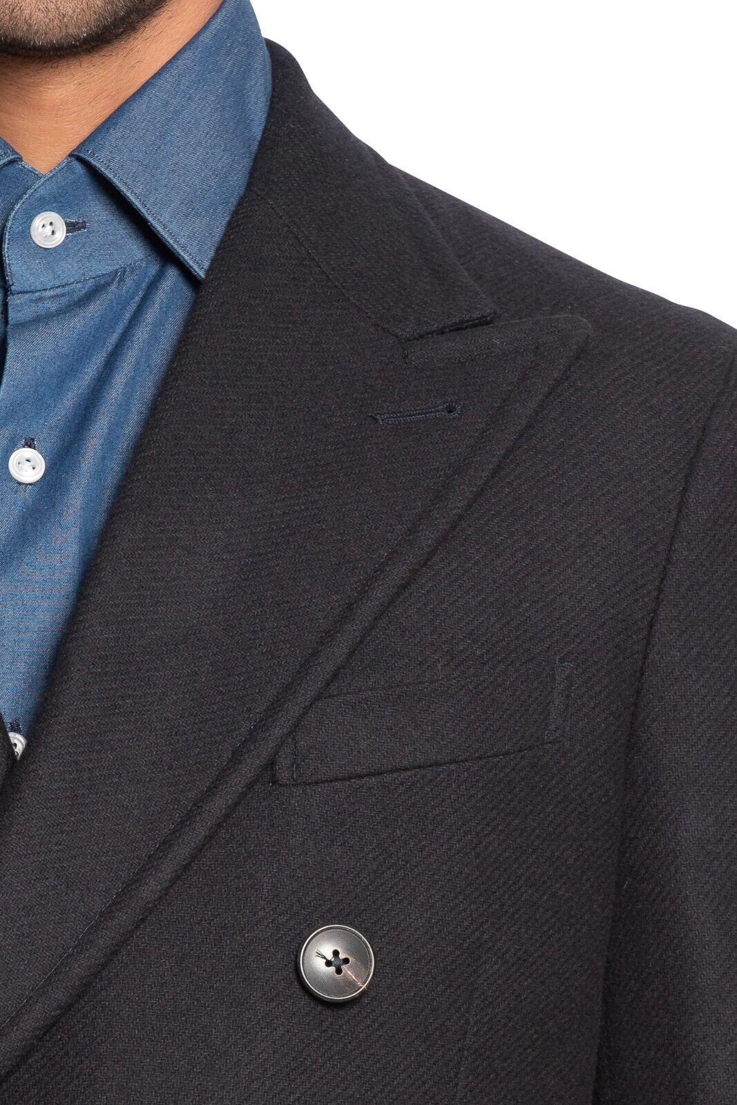 $2200 BOGLIOLI Blue Navy Double Breasted Coat K.Jacket Wool Twill 40 US / 50 EU