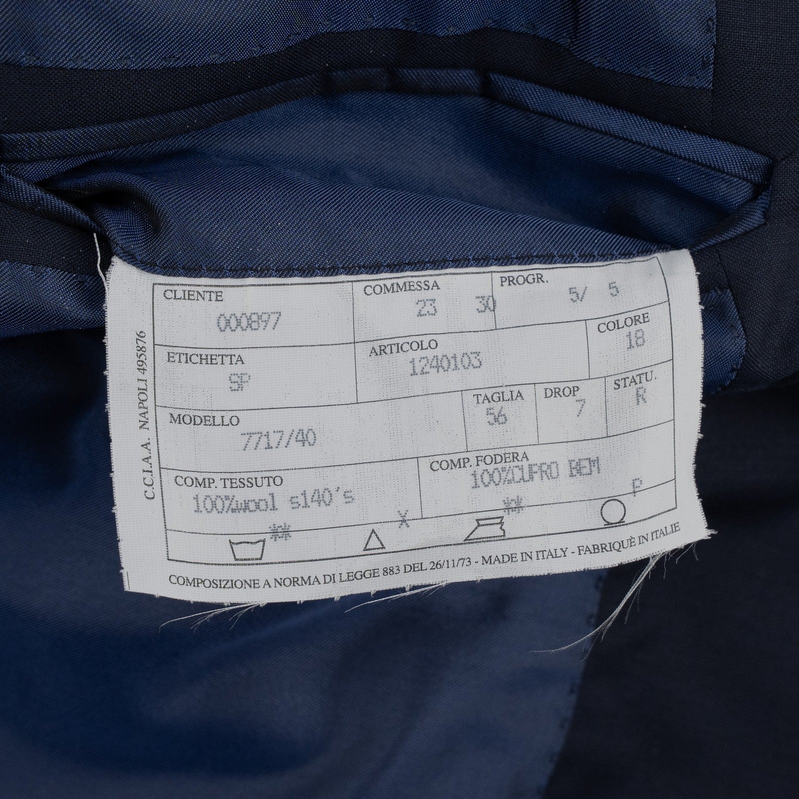 $2700 SARTORIA PARTENOPEA NAPOLI Blue Navy Suit Wool 140's 46 US / 56 EU